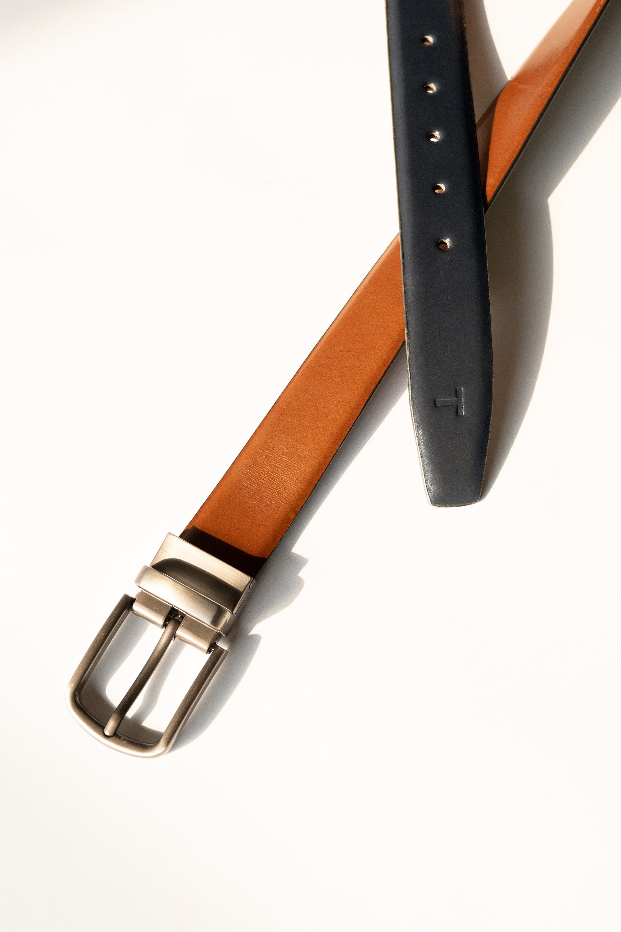 Men's Navy  & Cognac Reversible Leather Belt