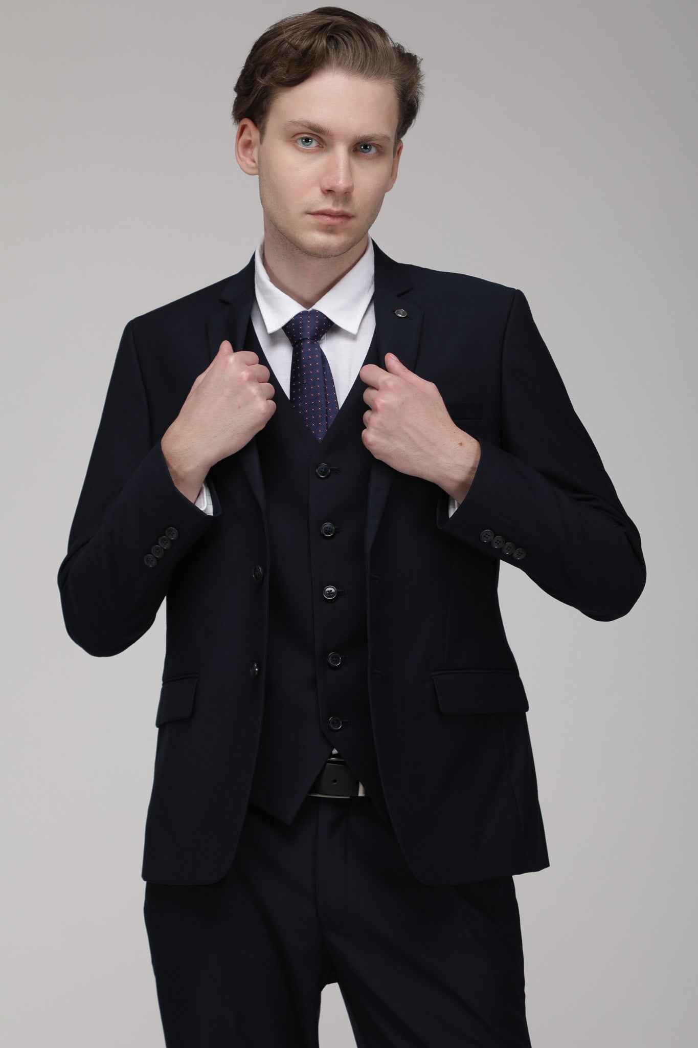 T the brand Slim Fit Fully Lined Solid Blazer - Navy