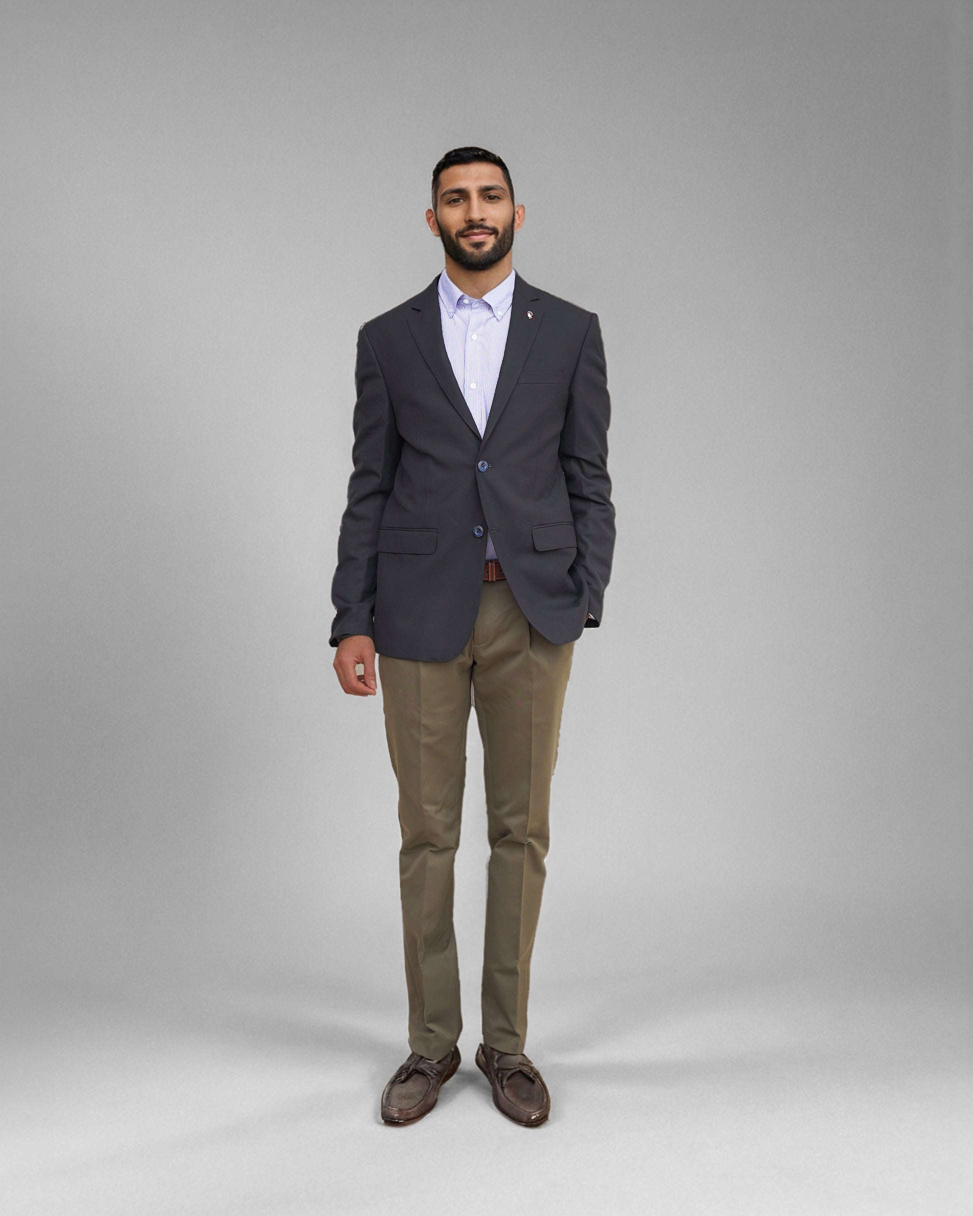 Bare Brown Solid  Woven  Blazer- Black