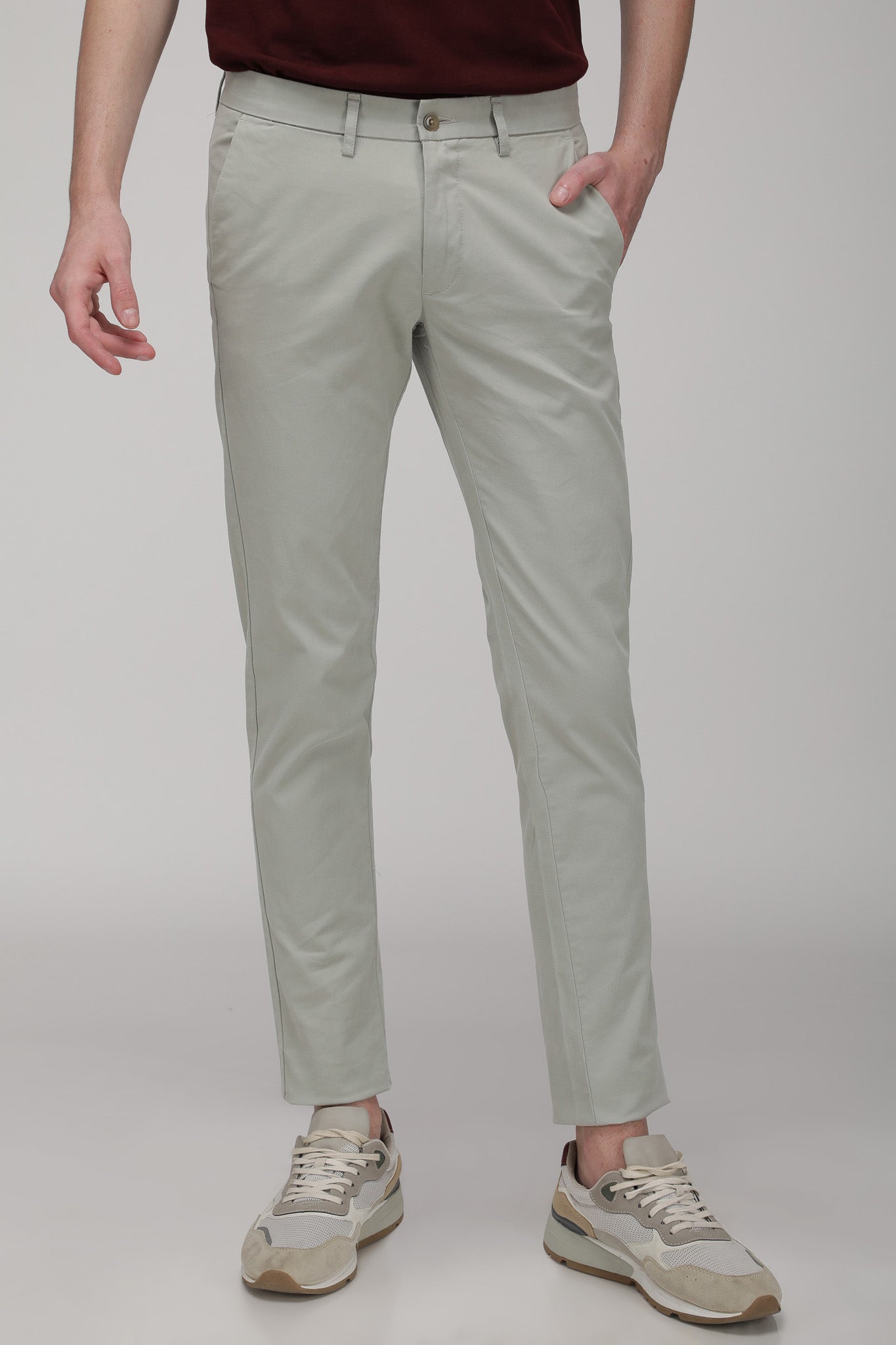 Bare Brown Stretch Slim Fit Cotton Chinos - Green