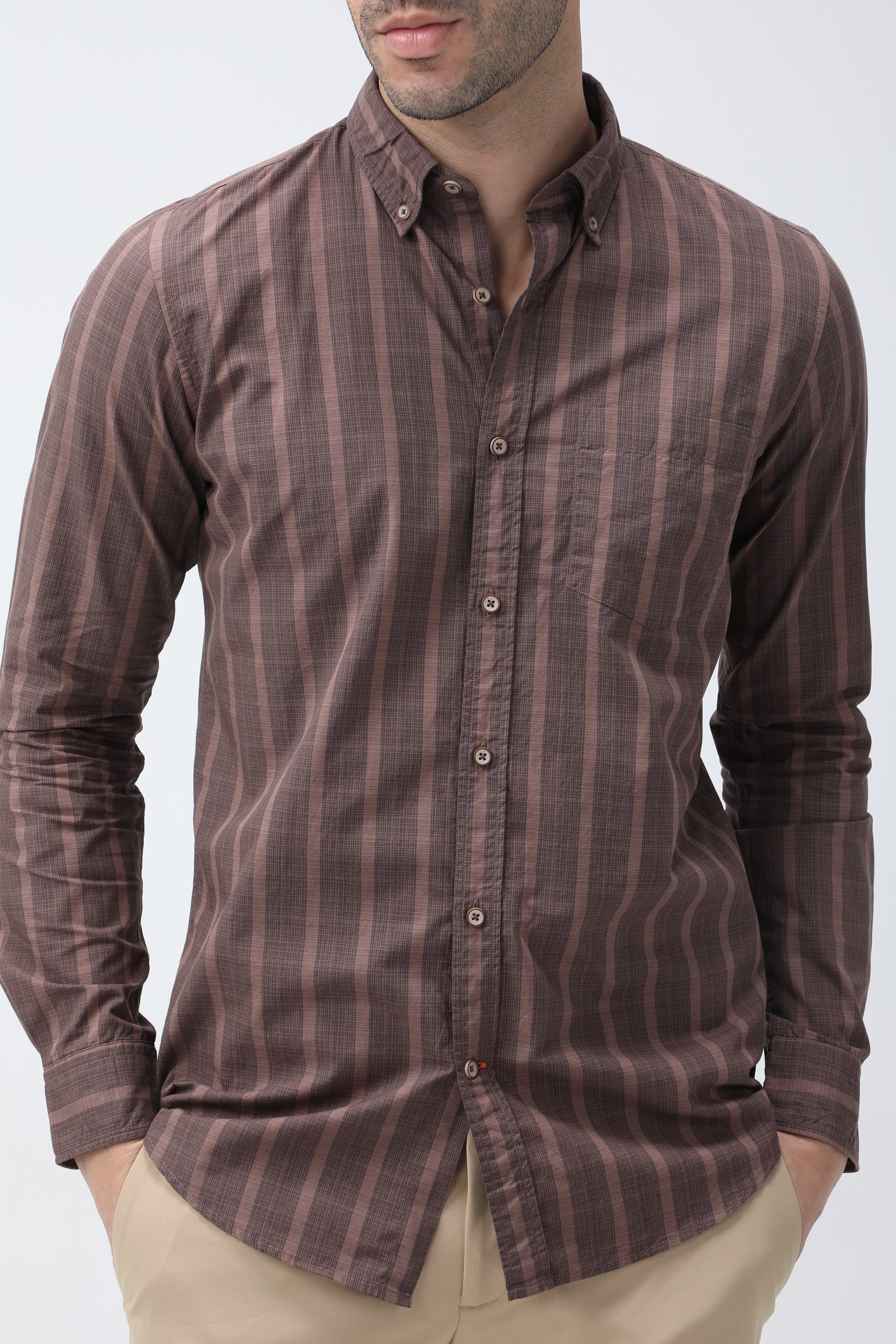 Mr. Brown Stripe Cotton Brown Shirt