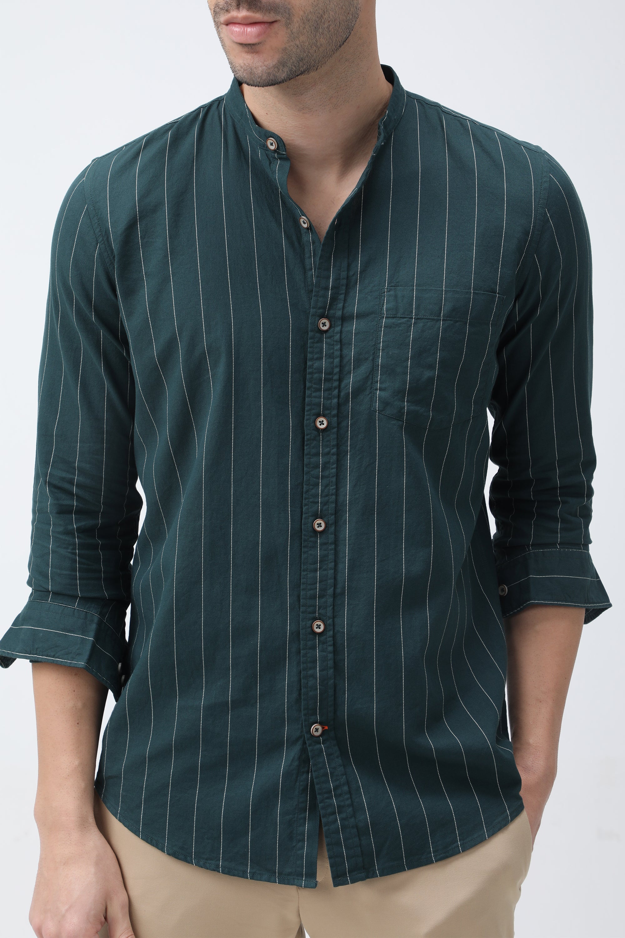 Bare Brown Stripe Cotton Shirt - Green