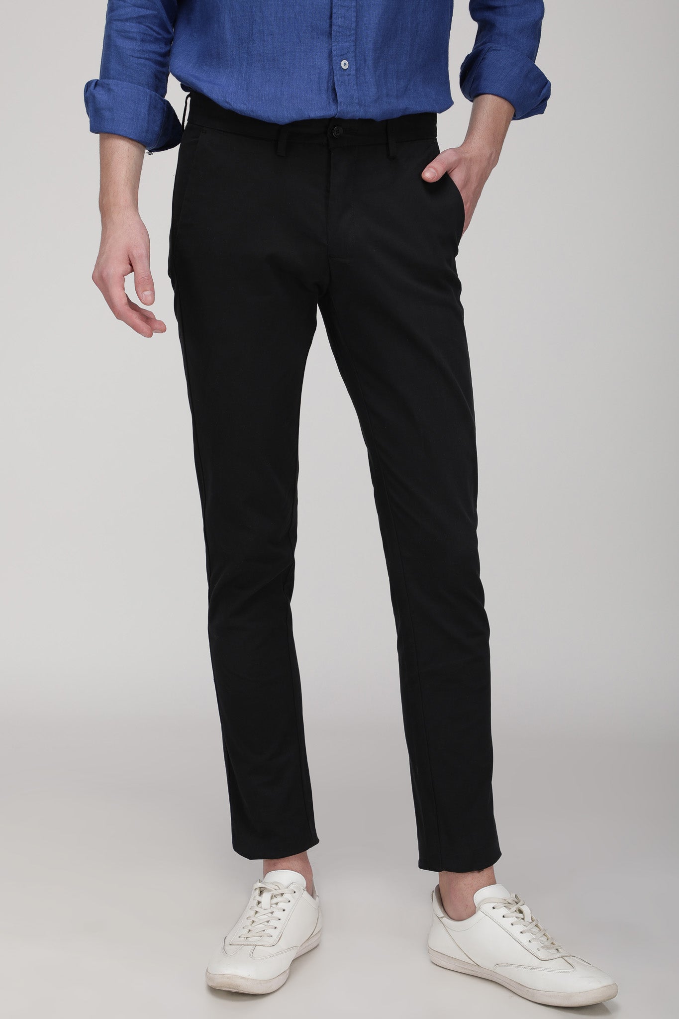 Bare Brown Stretch Slim Fit Cotton Chinos - Black