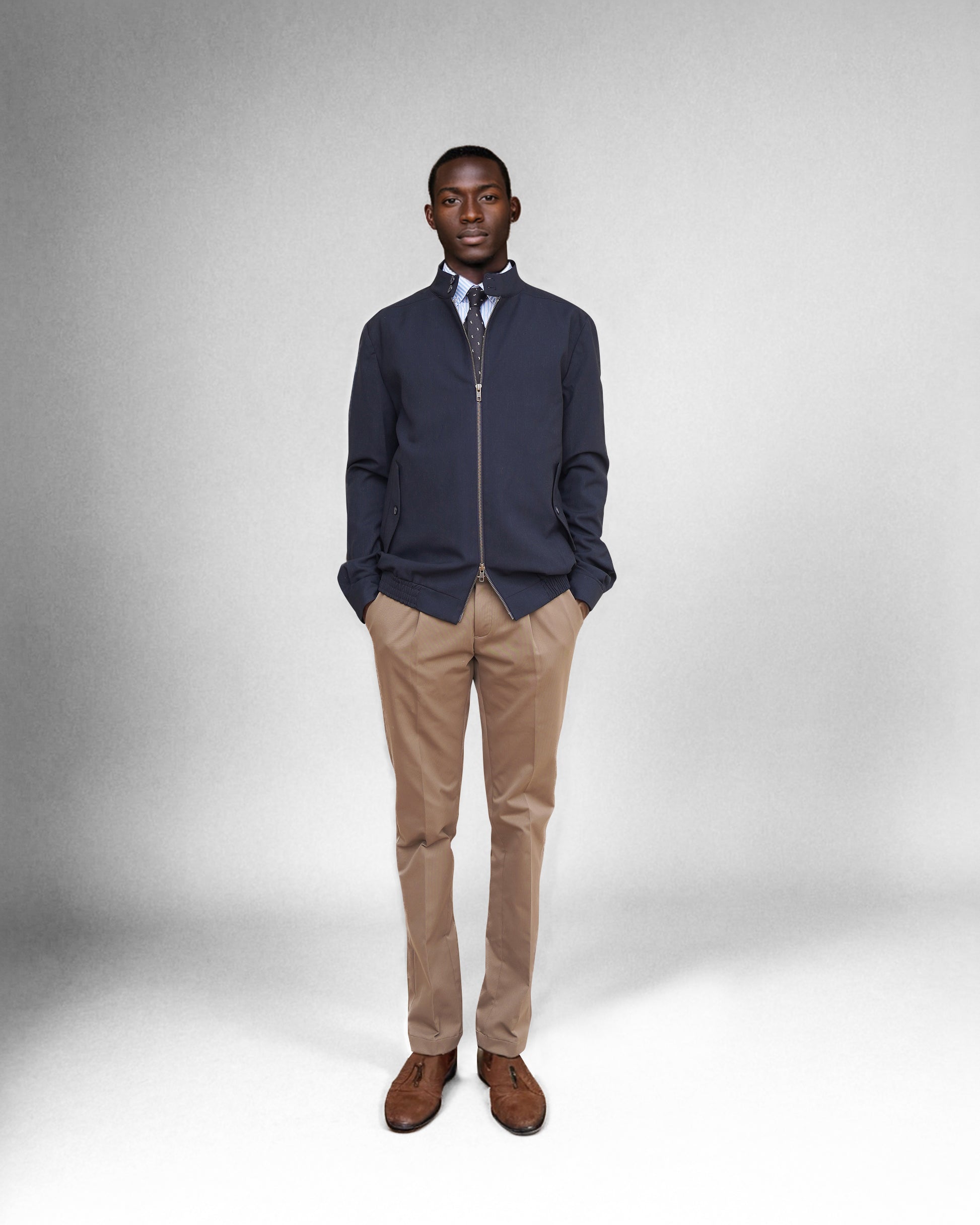 Bare Brown Stripe Harrington Jacket - Navy