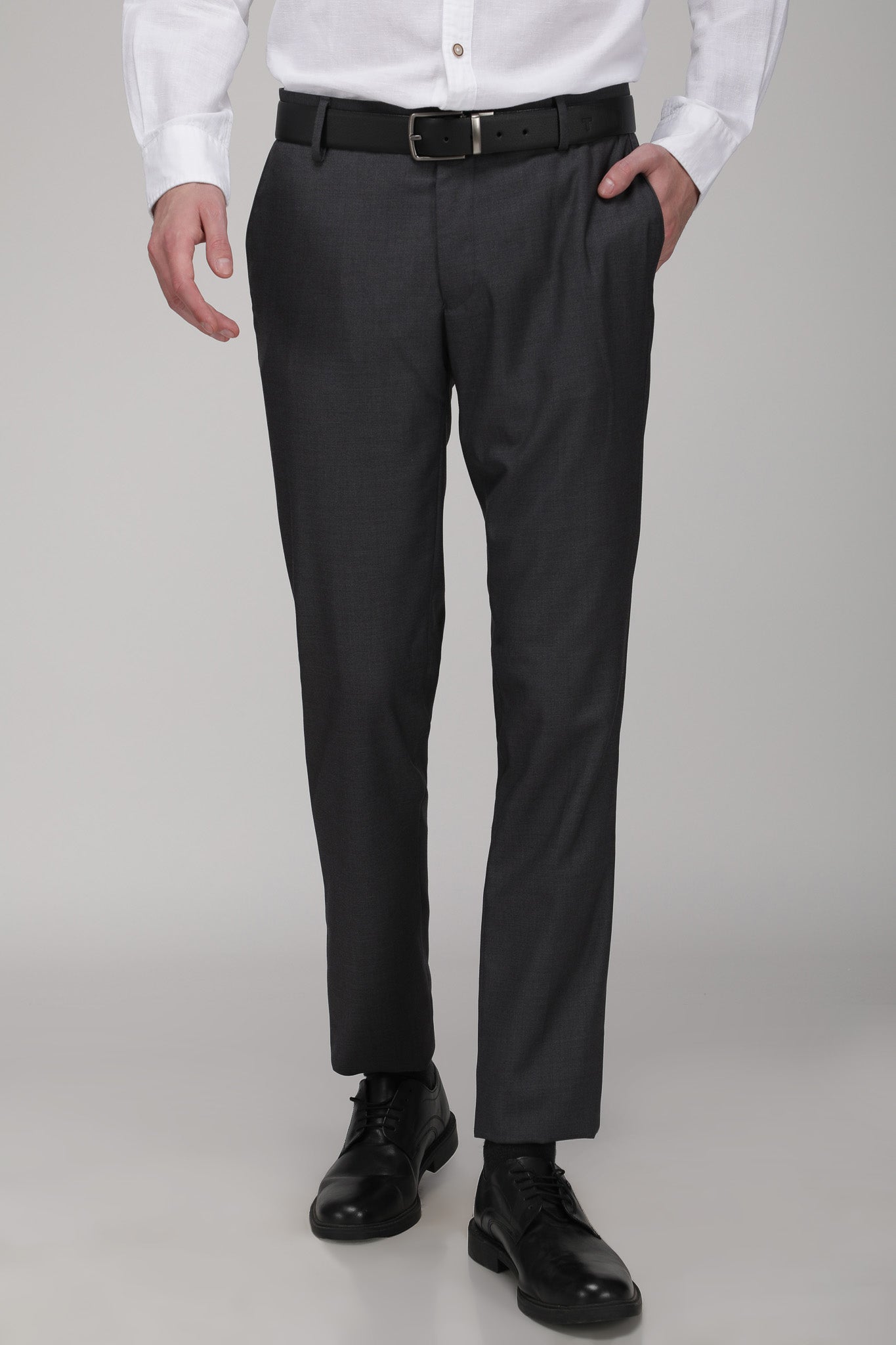 T the brand Mens Solid Slim Fit Trouser - Dark Grey