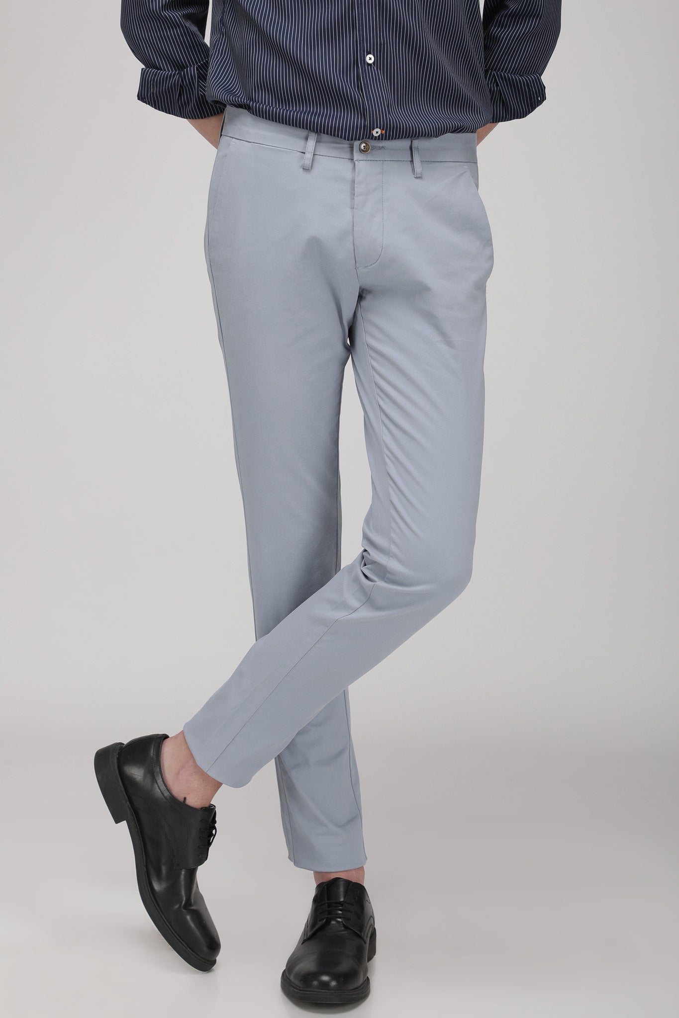 Bare Brown Stretch Slim Fit Cotton Chinos - Light Blue