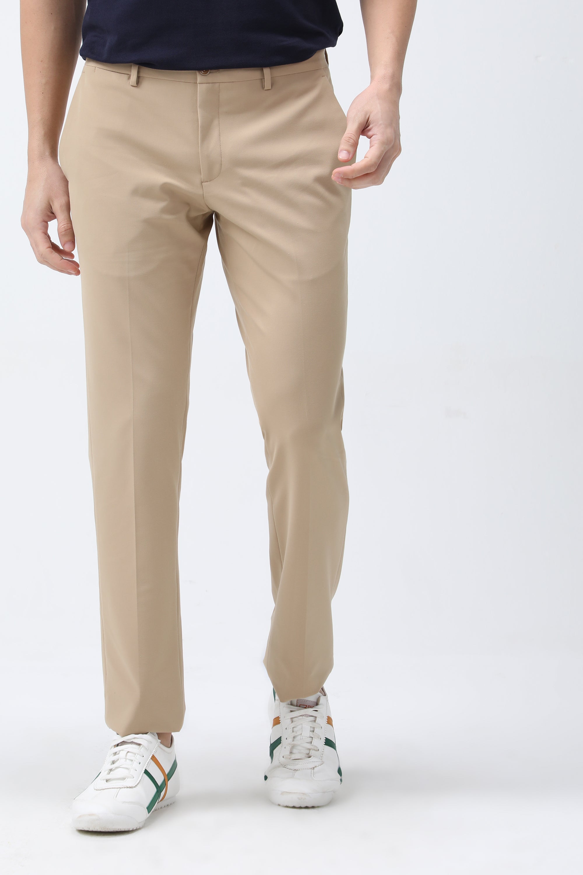 Bare Brown Stretch Slim Fit Cotton Chinos - Khaki