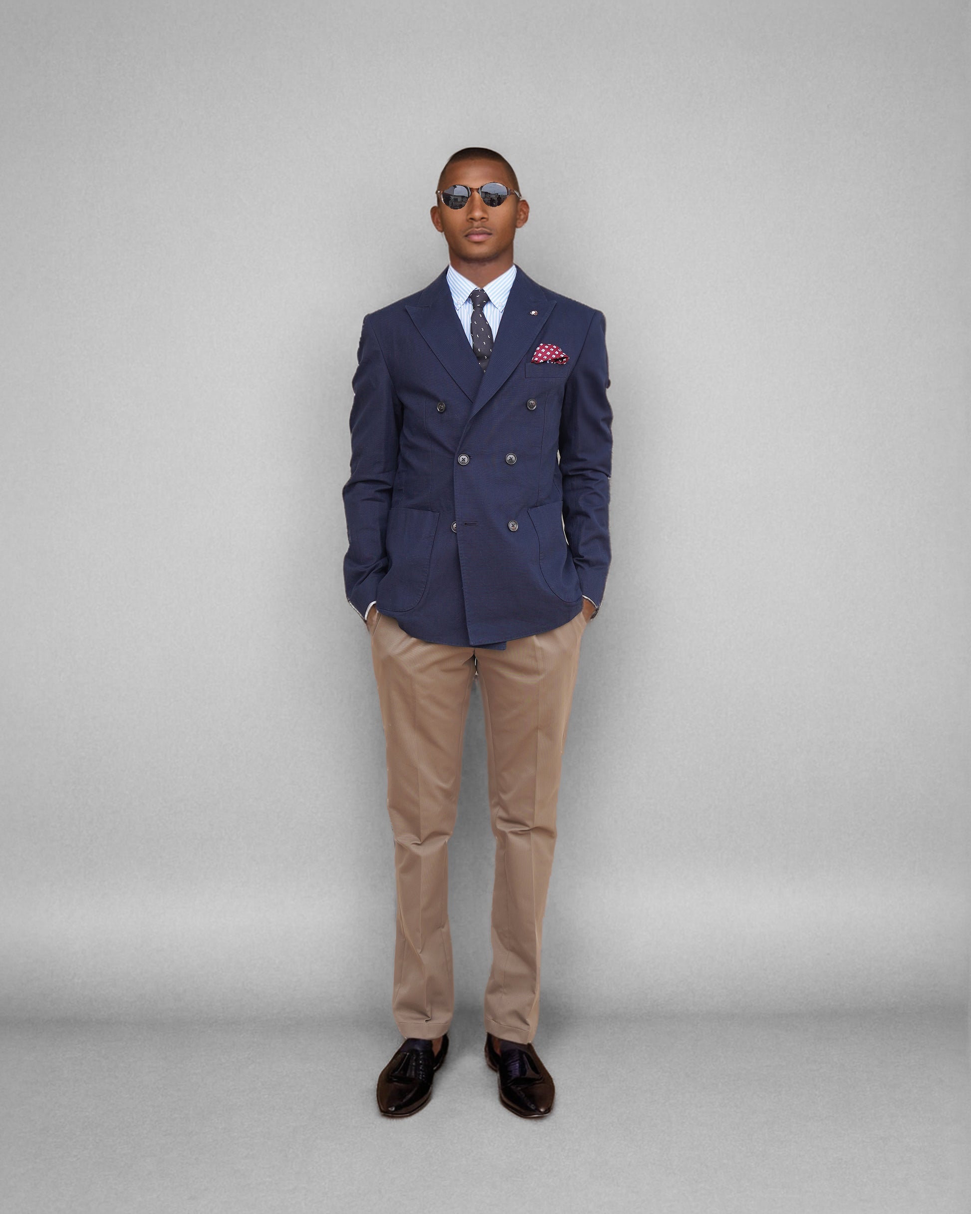 Bare Brown Casual Checkered  Woven  Blazer - Navy