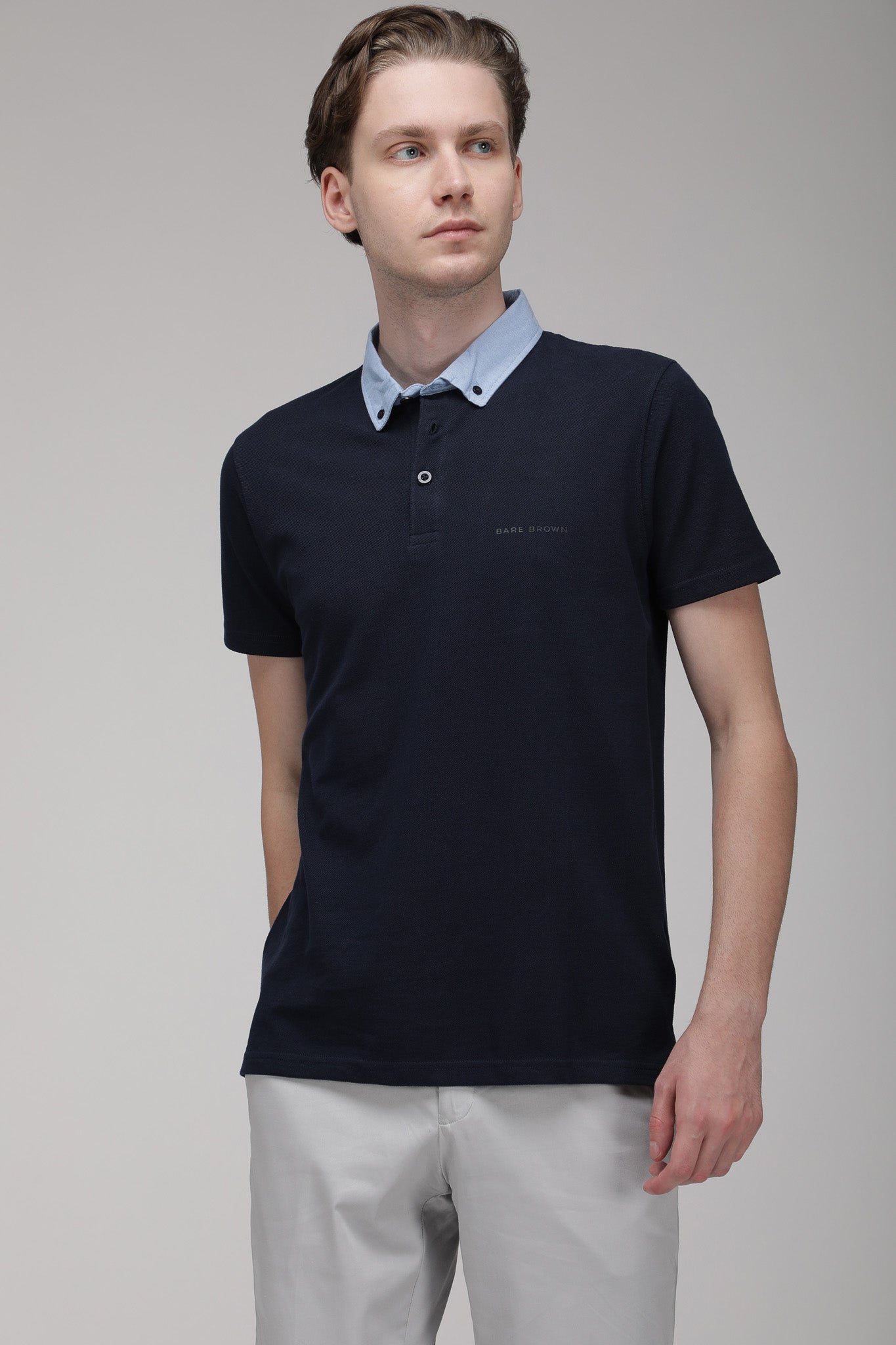 Bare Brown Navy Slim Fit Lightweight Polo T-Shirt