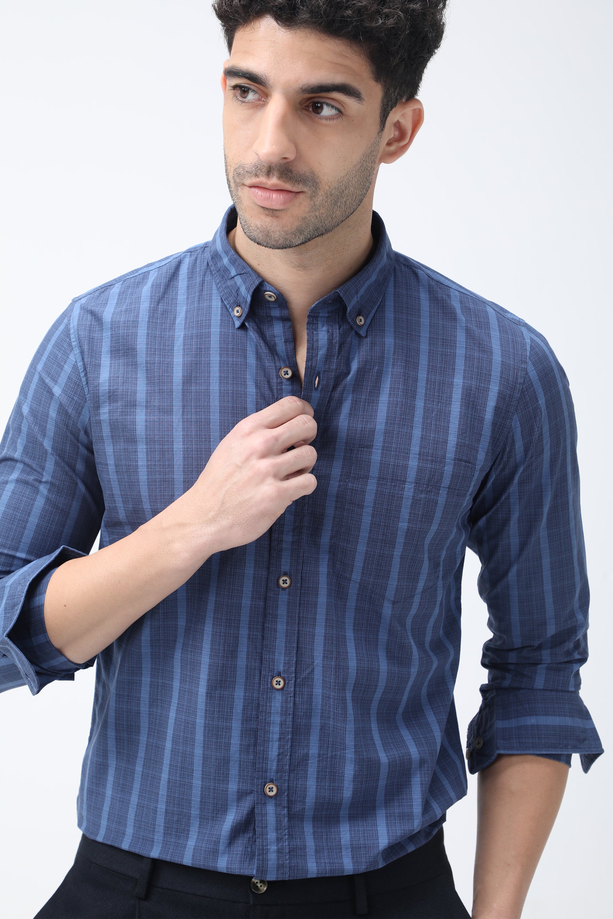 Mr. Brown Stripe Cotton Blue Shirt