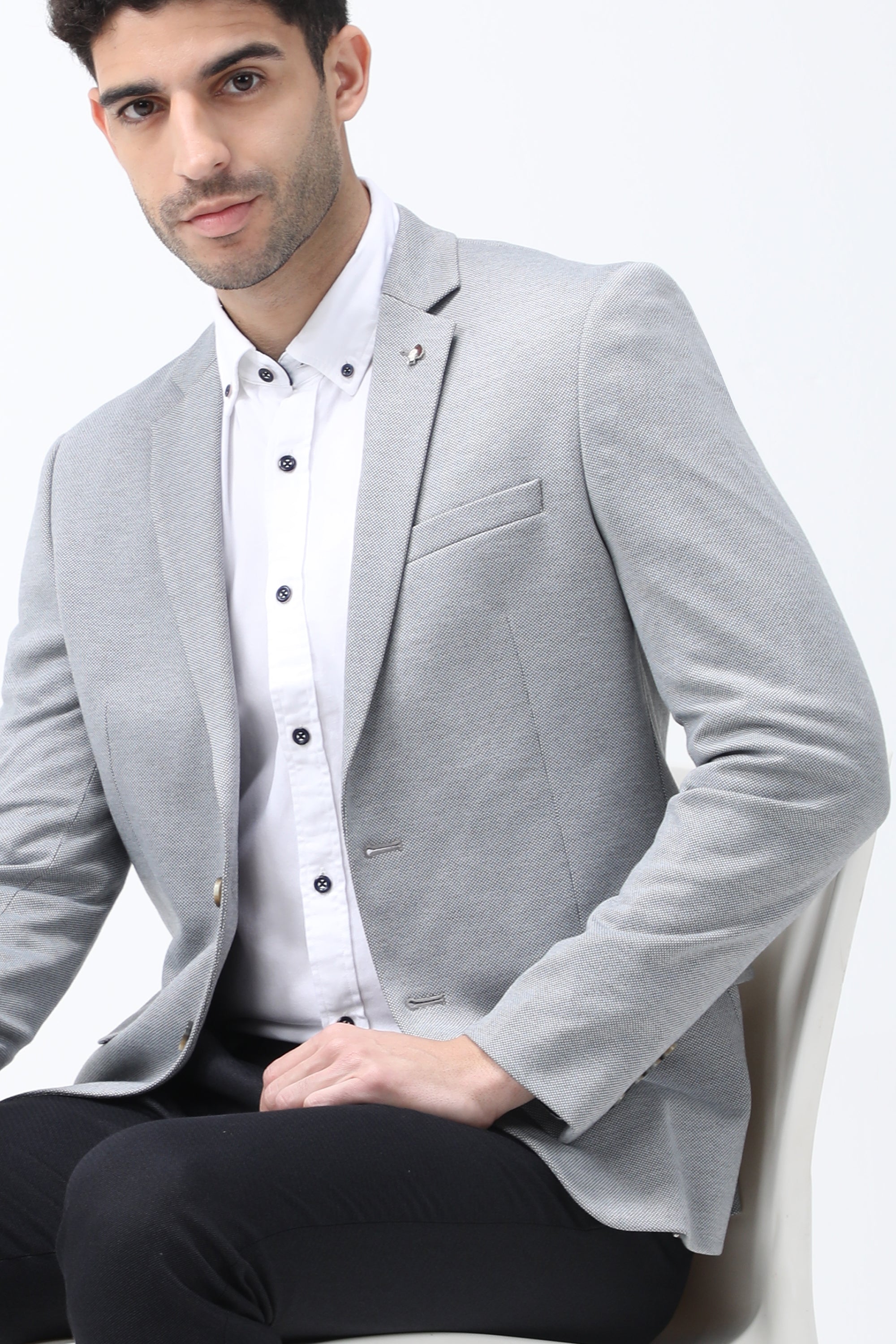 Bare Brown Knit Blazer - Grey