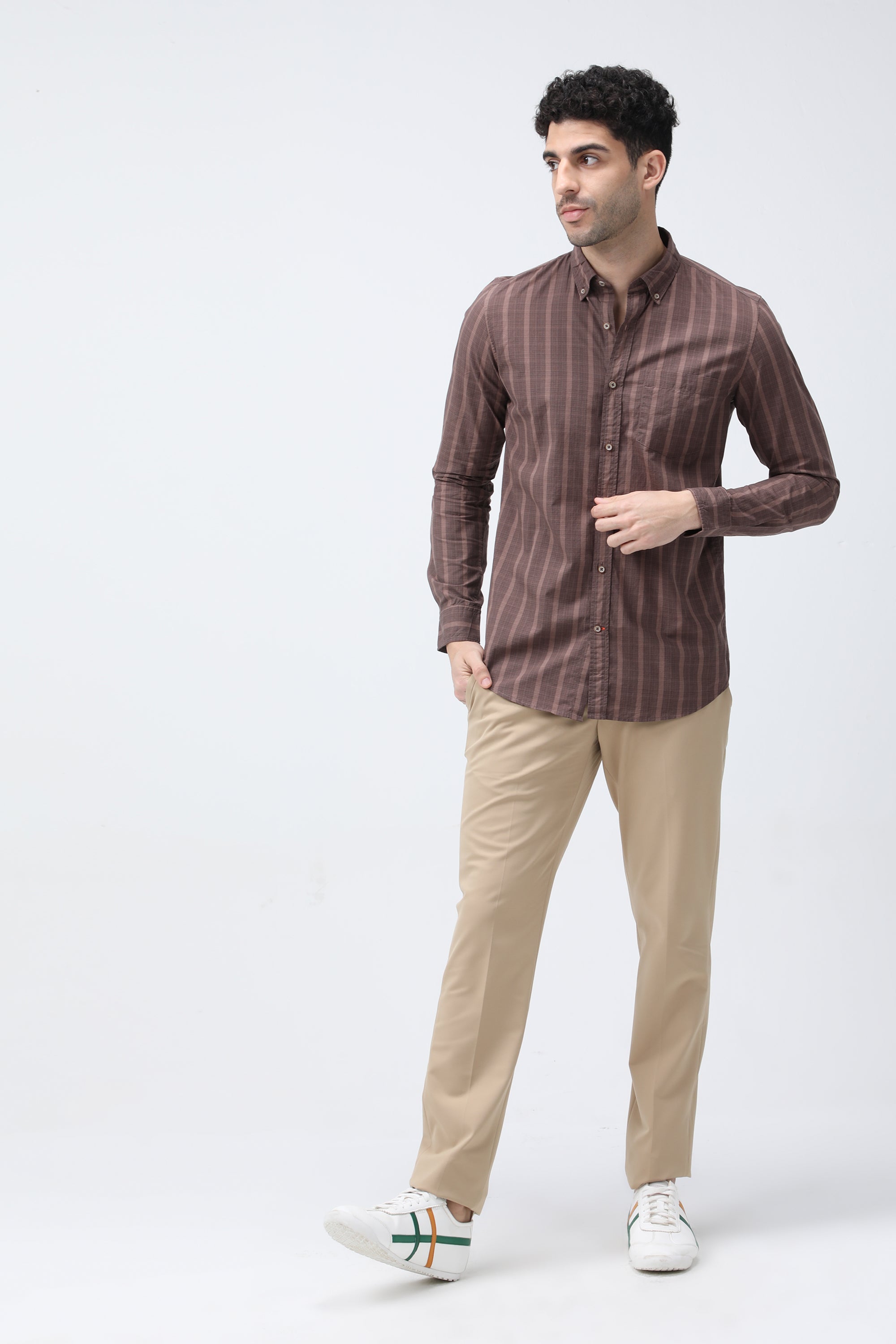 Mr. Brown Stripe Cotton Brown Shirt
