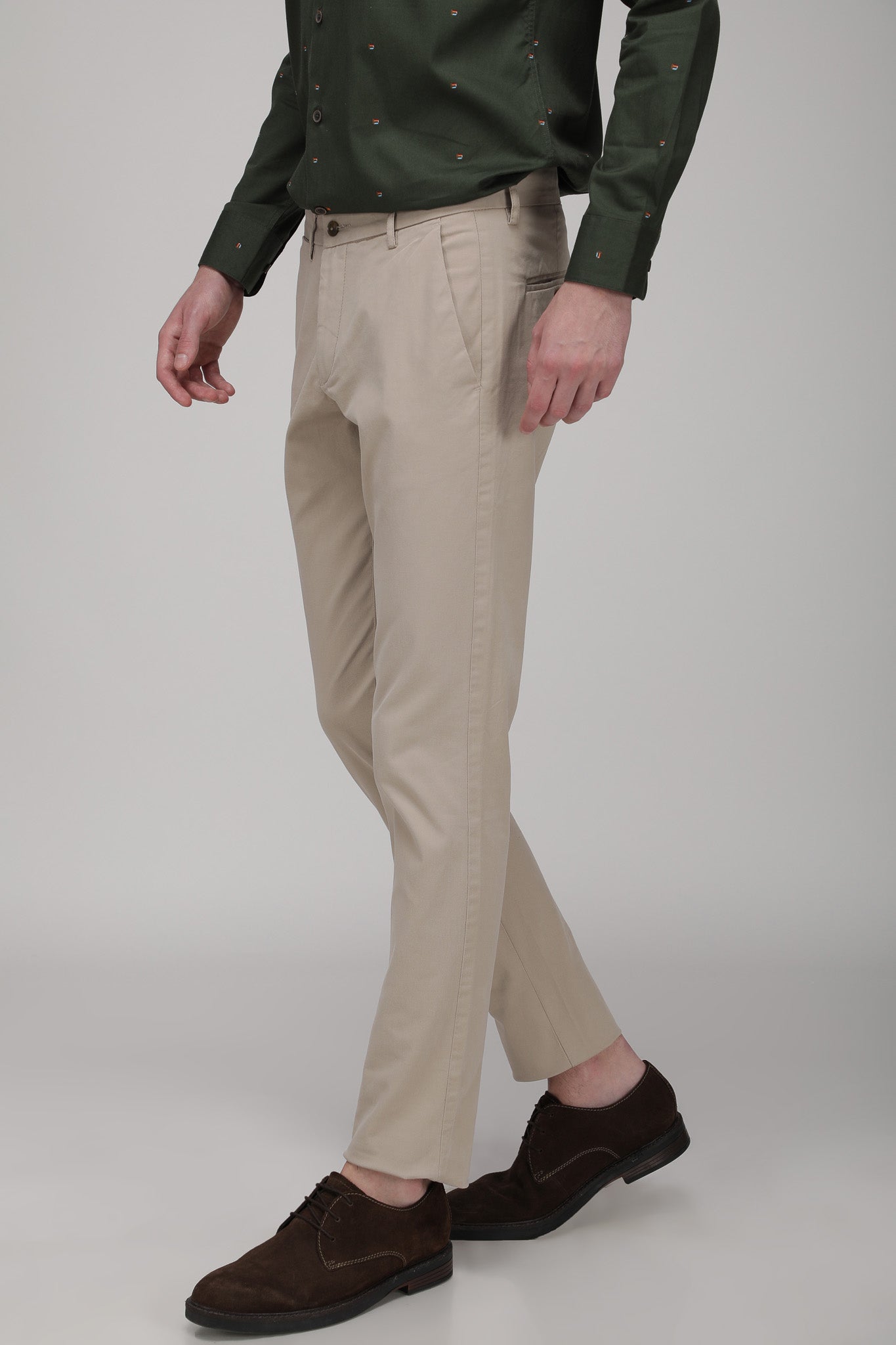Bare Brown Stretch Slim Fit Cotton Chinos - Khaki