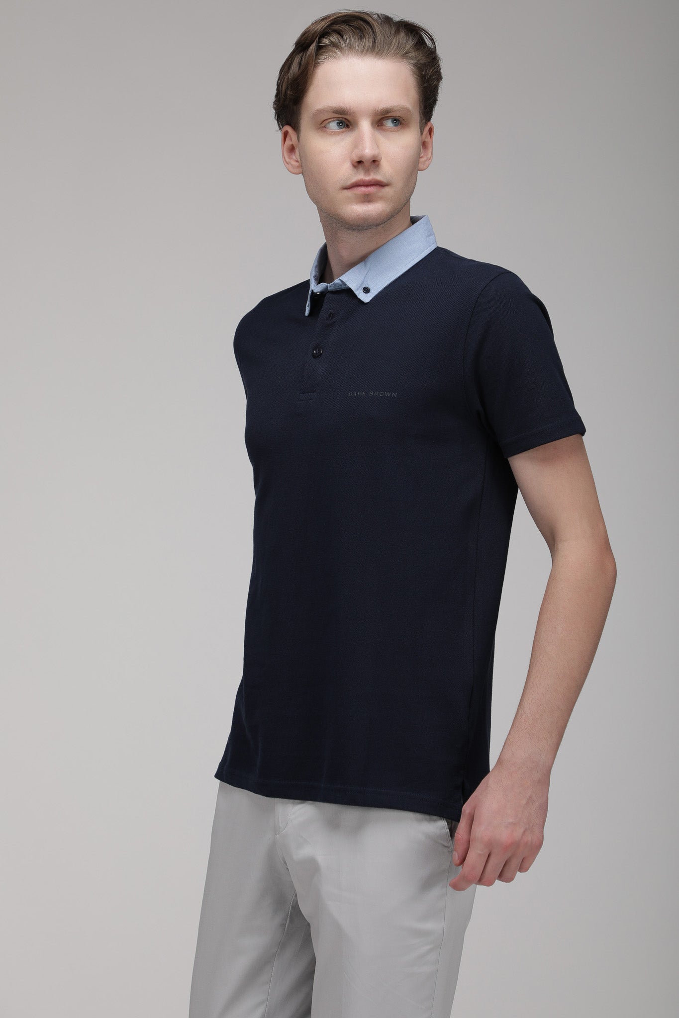 Bare Brown Navy Slim Fit Lightweight Polo T-Shirt