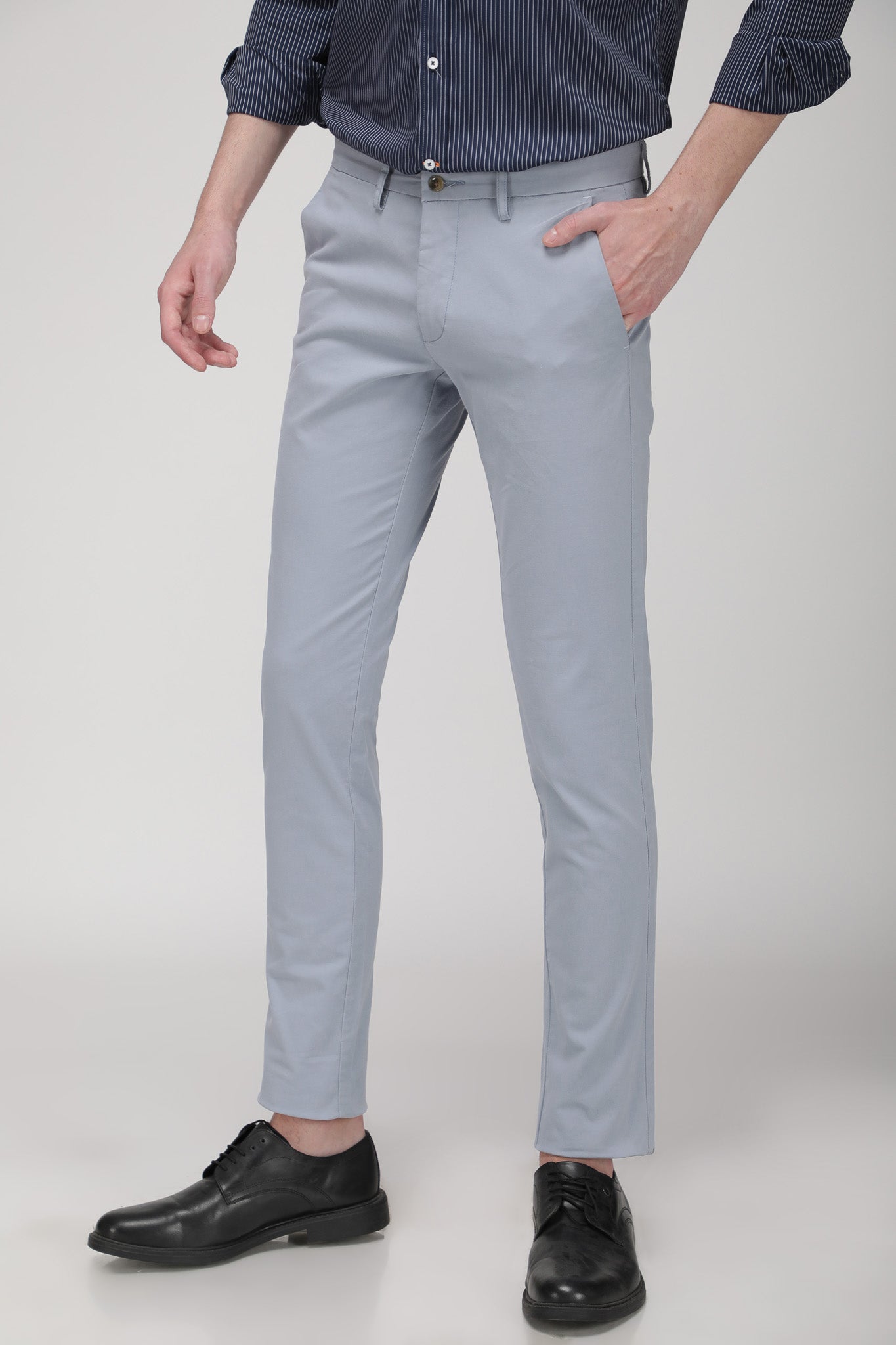 Bare Brown Stretch Slim Fit Cotton Chinos - Light Blue
