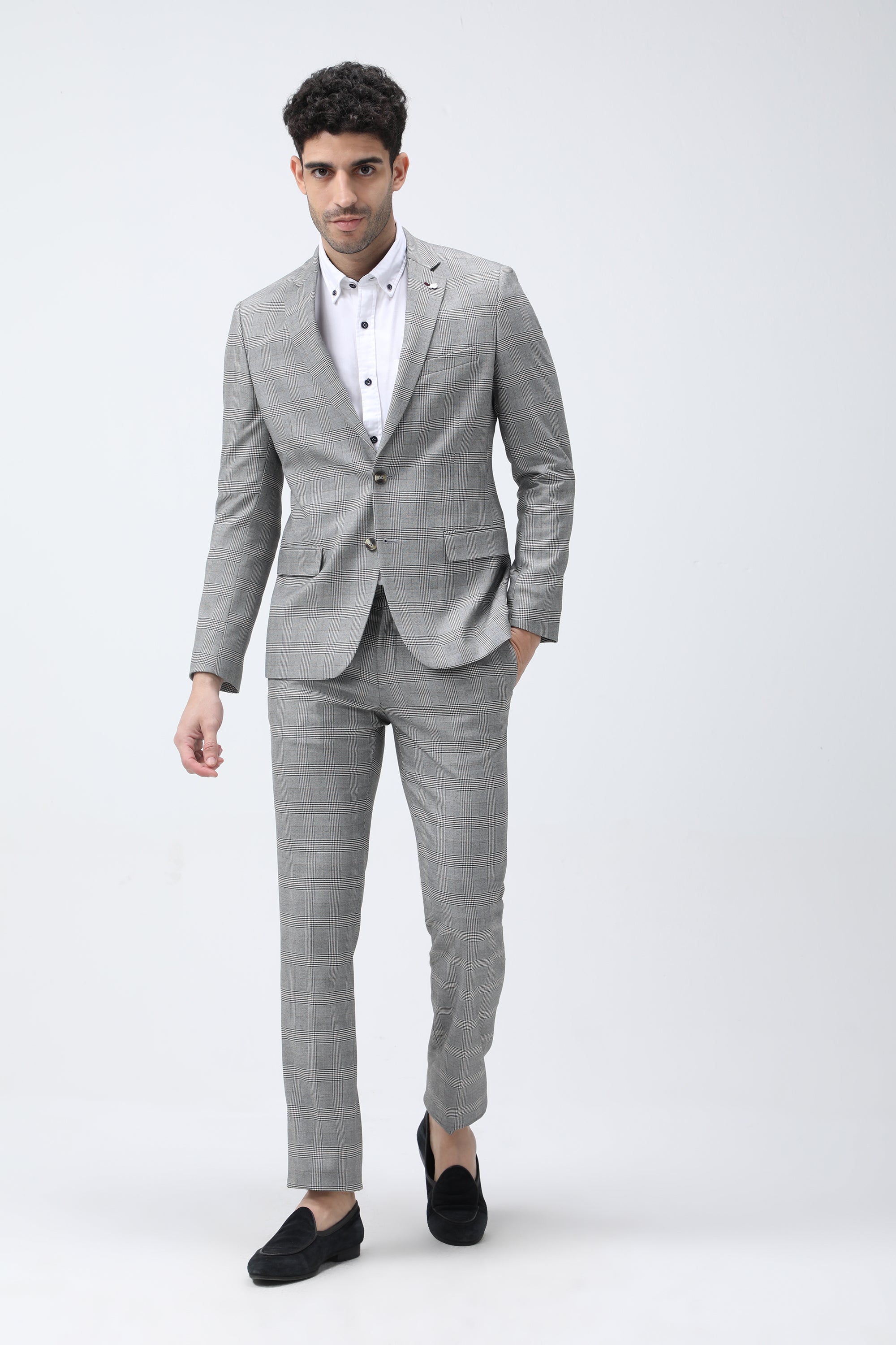 Bare Brown Casual Checkered Blazer - Grey