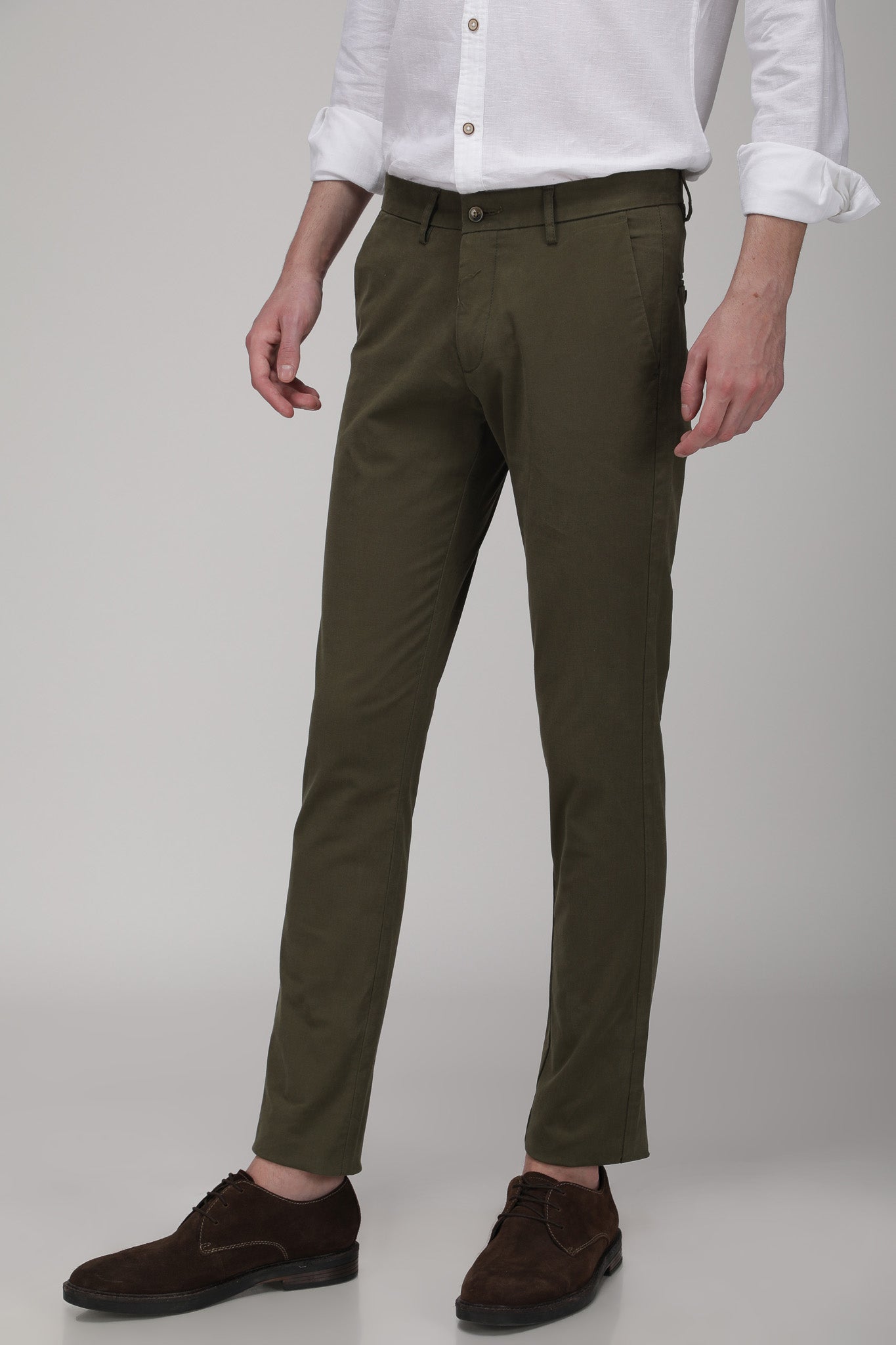 Bare Brown Stretch Slim Fit Cotton Chinos - Olive Green