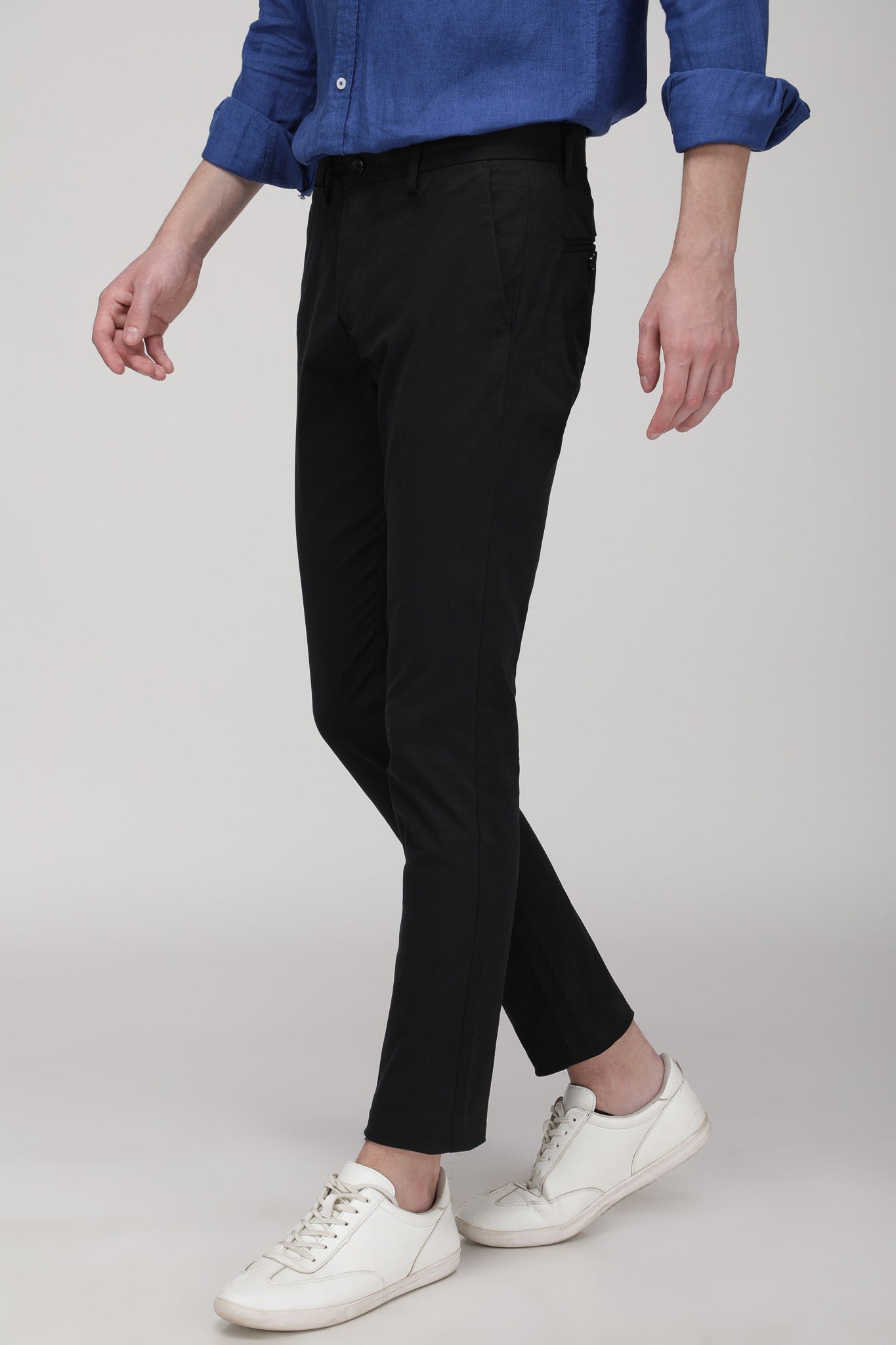 Bare Brown Stretch Slim Fit Cotton Chinos - Black