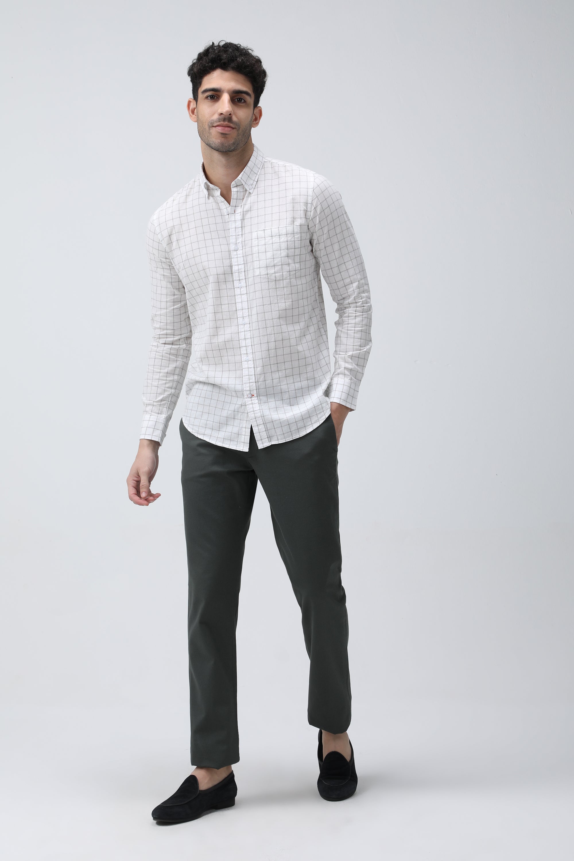Bare Brown Checkered Cotton Shirt - White