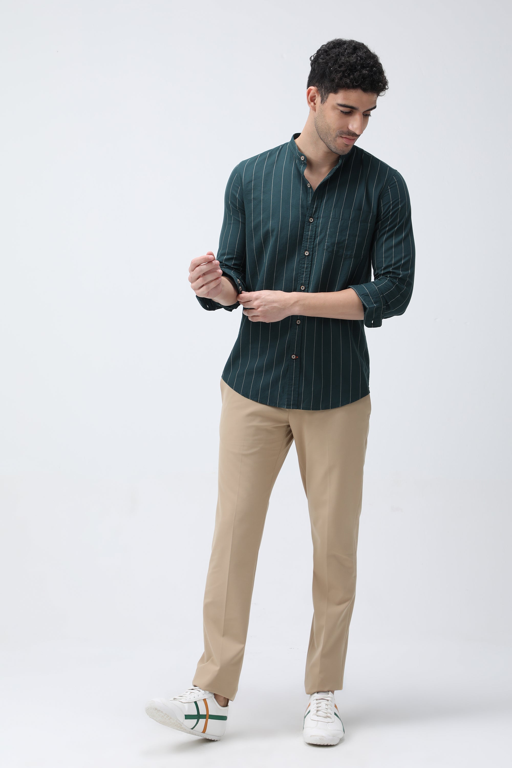 Bare Brown Stripe Cotton Shirt - Green