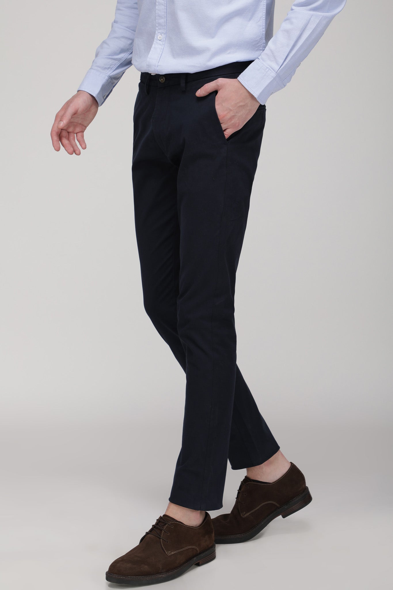 Bare Brown Stretch Slim Fit Cotton Chinos - Navy