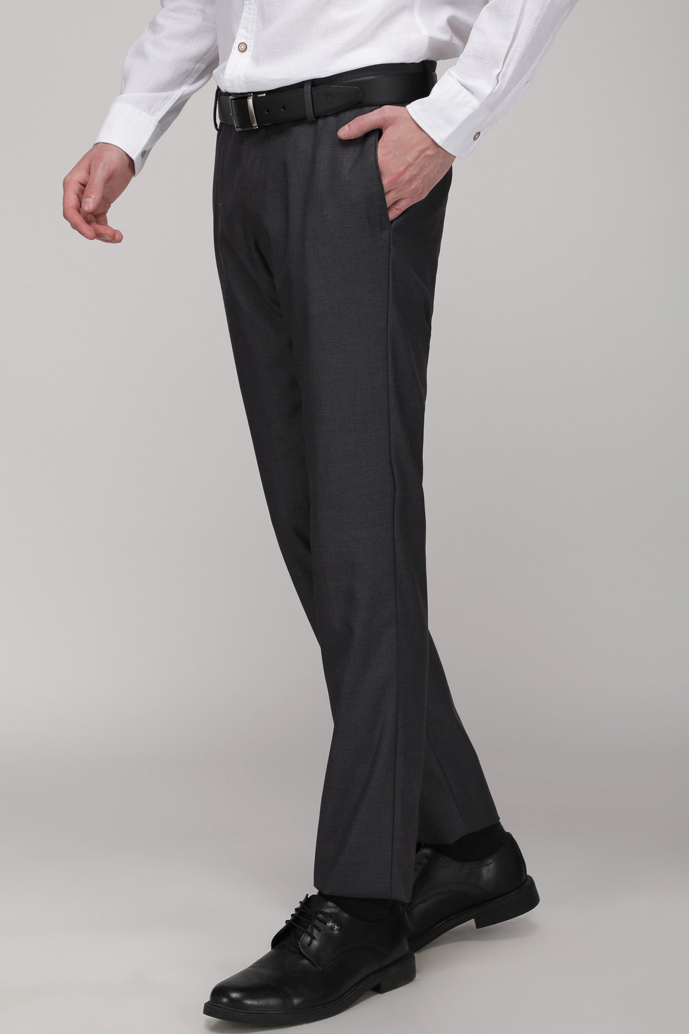 T the brand Mens Solid Slim Fit Trouser - Dark Grey