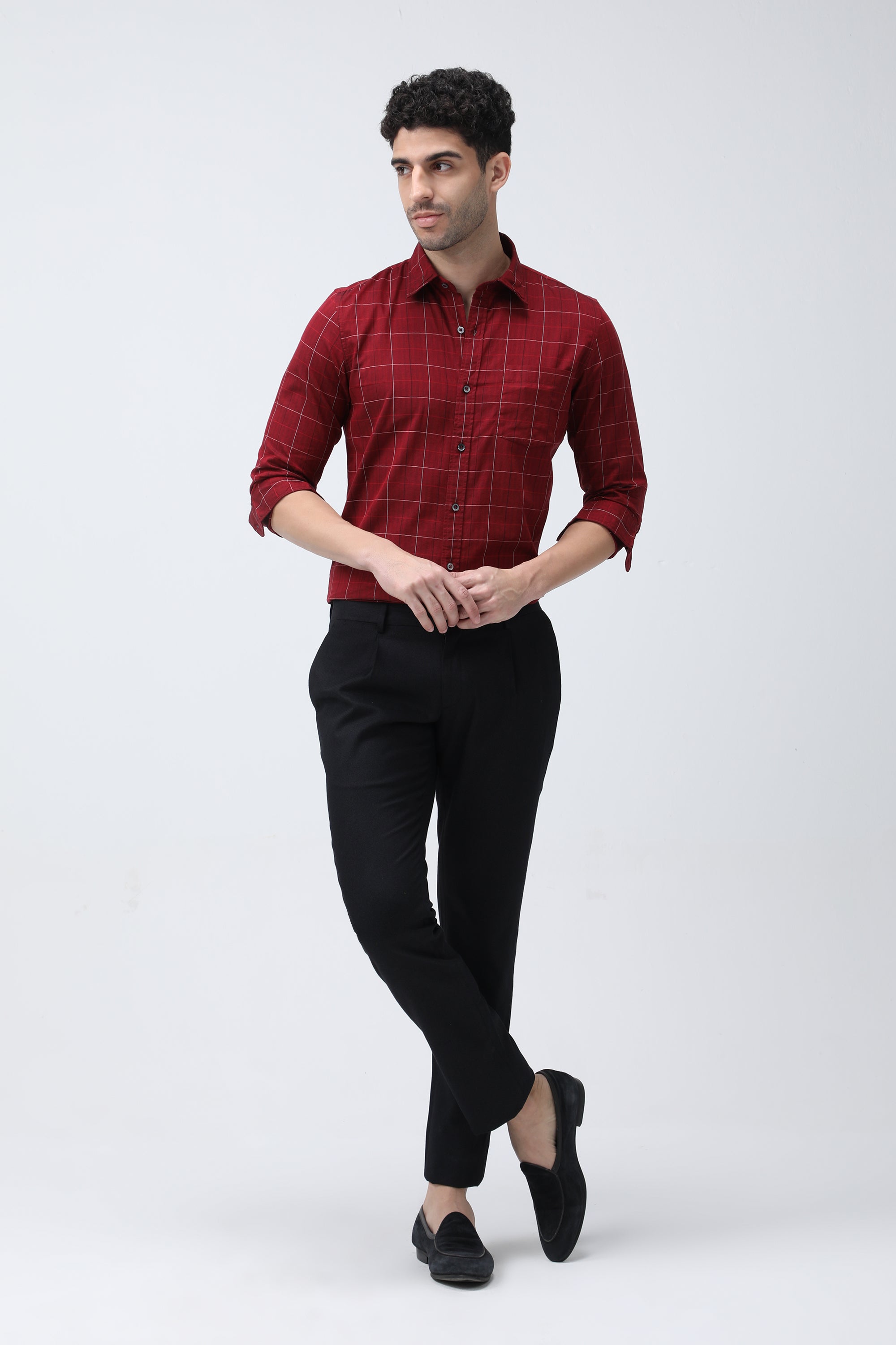 Bare Brown Checked Cotton Red Shirt