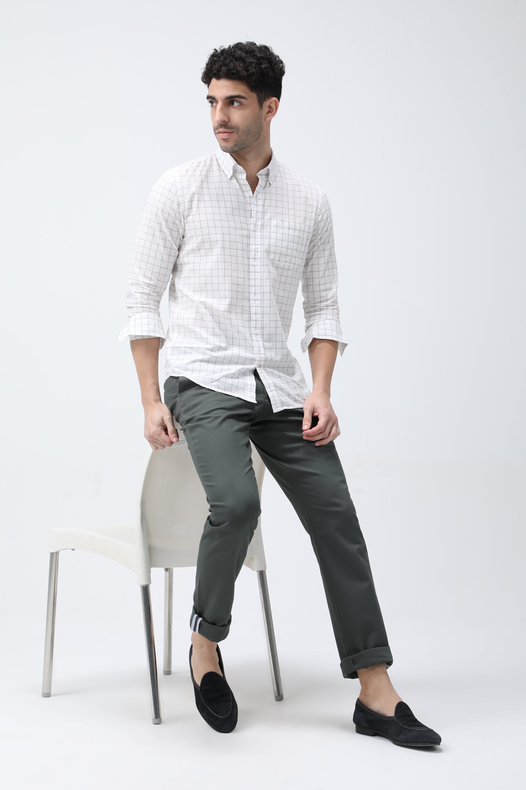 Bare Brown Slim Fit Cotton Chinos - Green