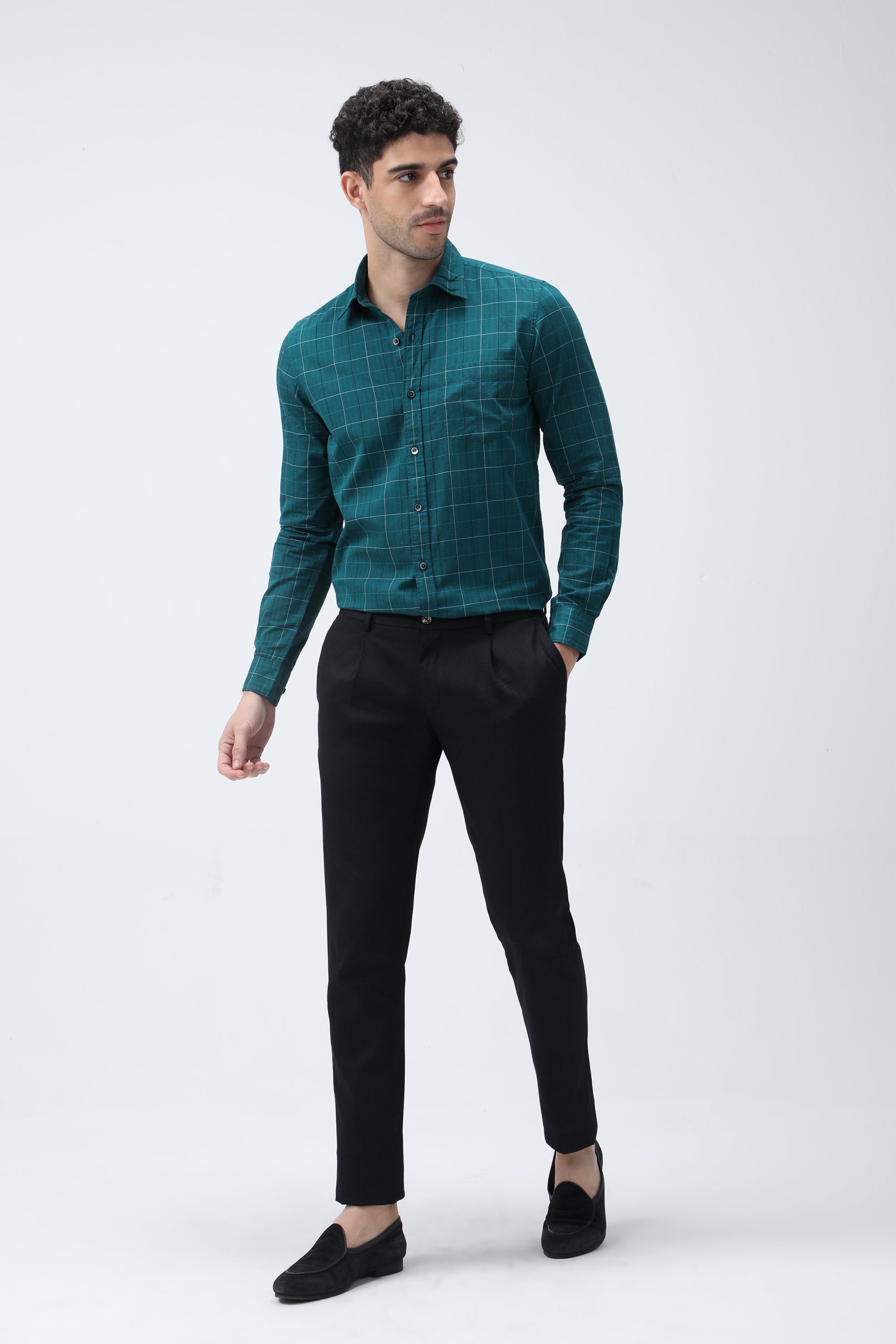 Bare Brown Checked Cotton Green Shirt