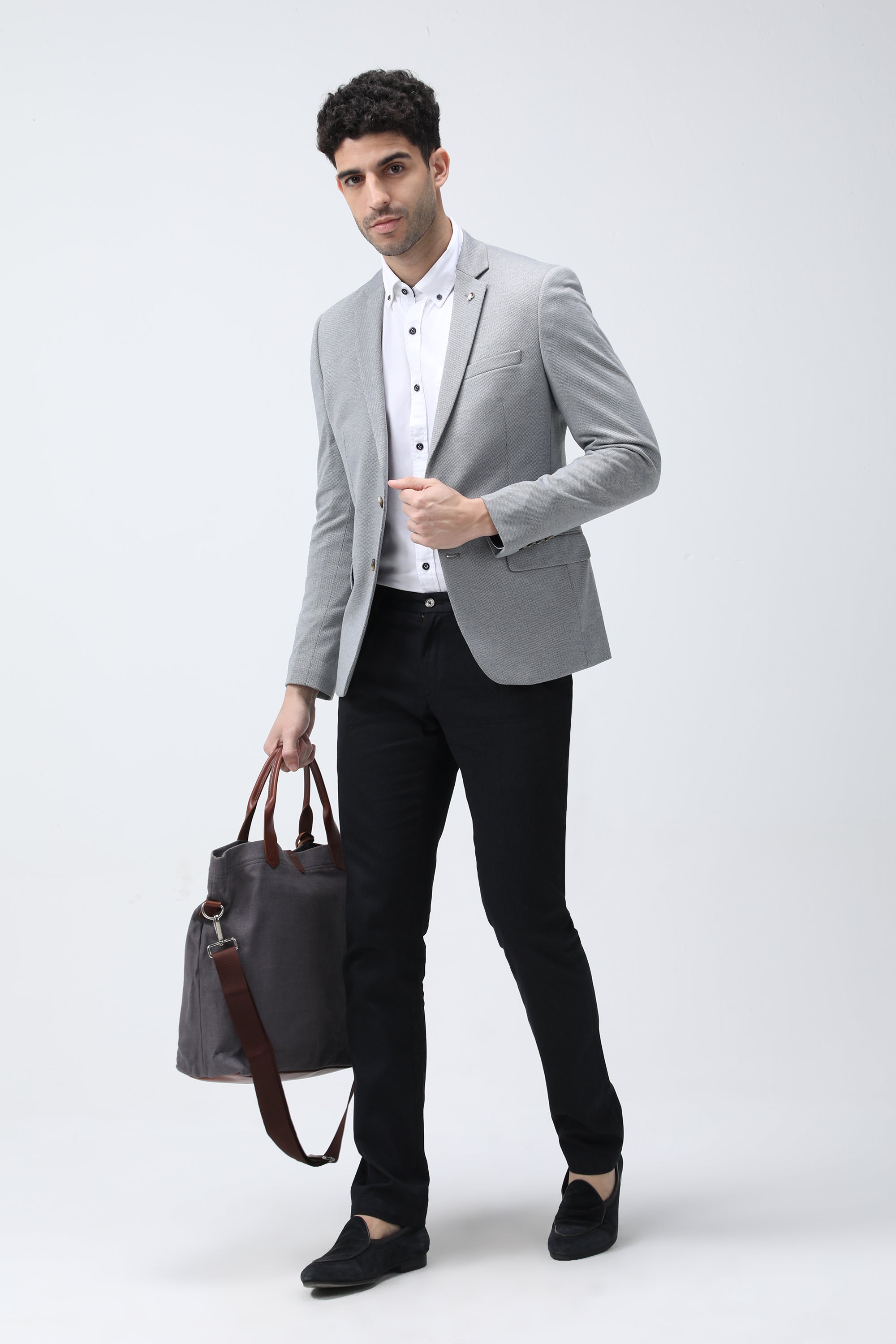 Bare Brown Knit Blazer - Grey