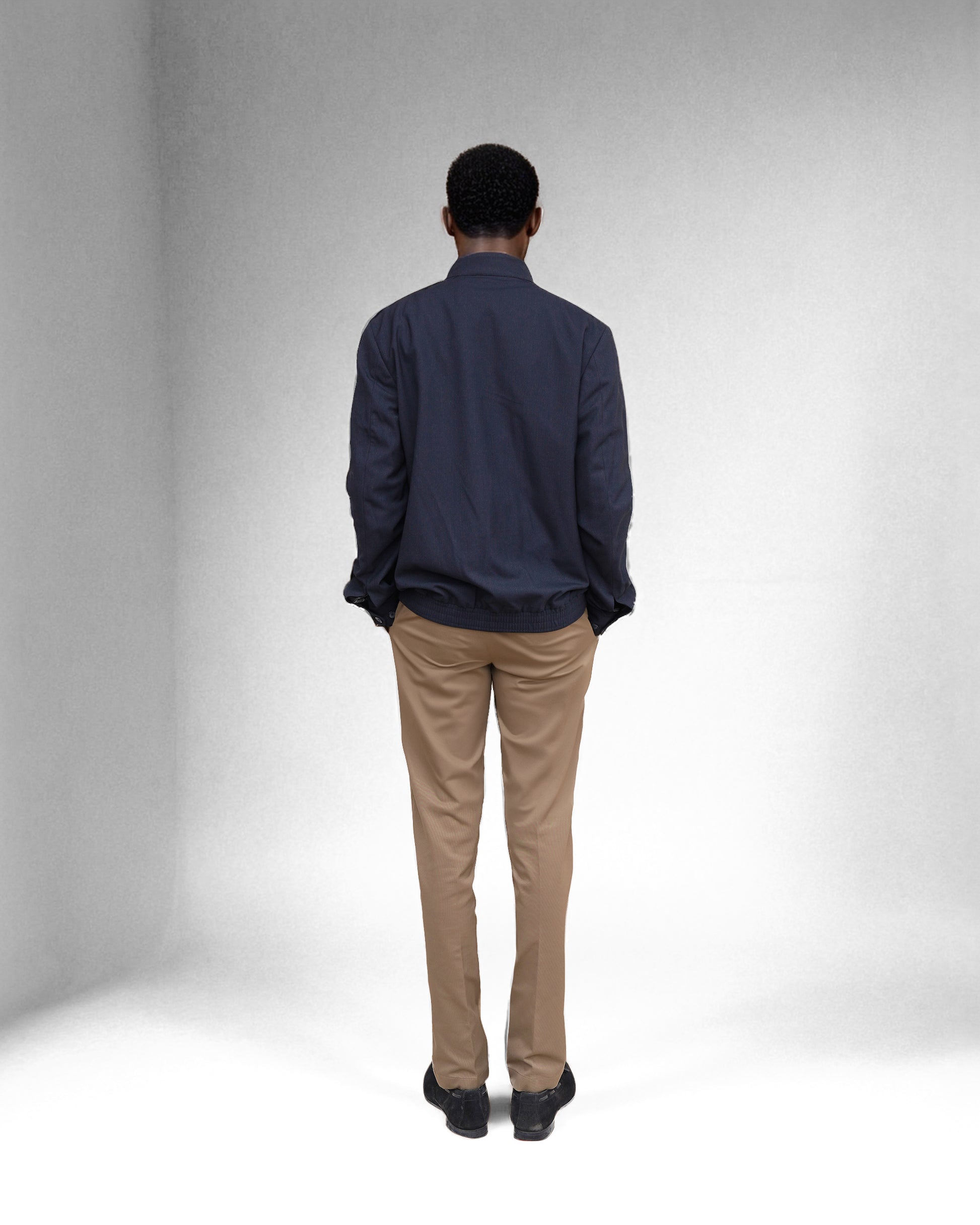 Bare Brown Stripe Harrington Jacket - Navy