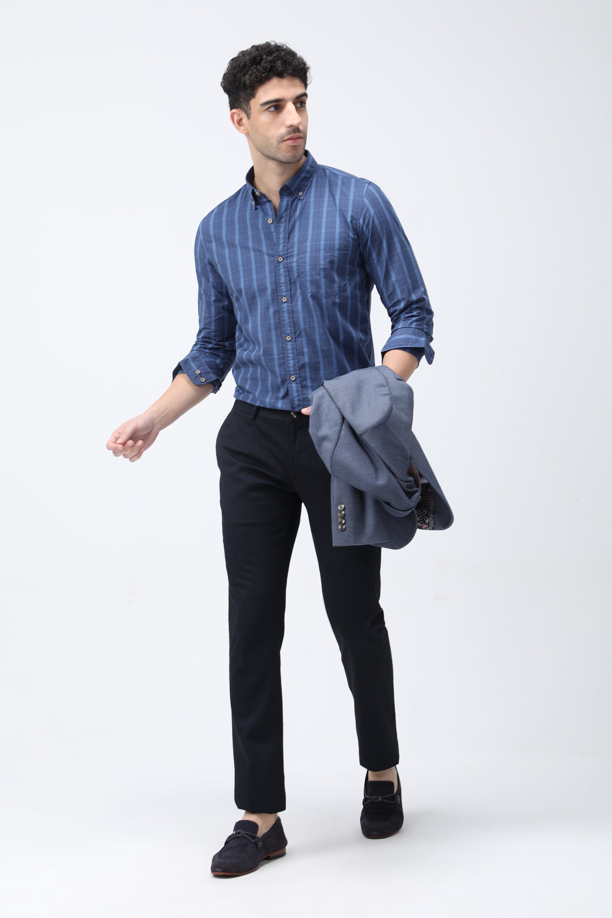Mr. Brown Stripe Cotton Blue Shirt