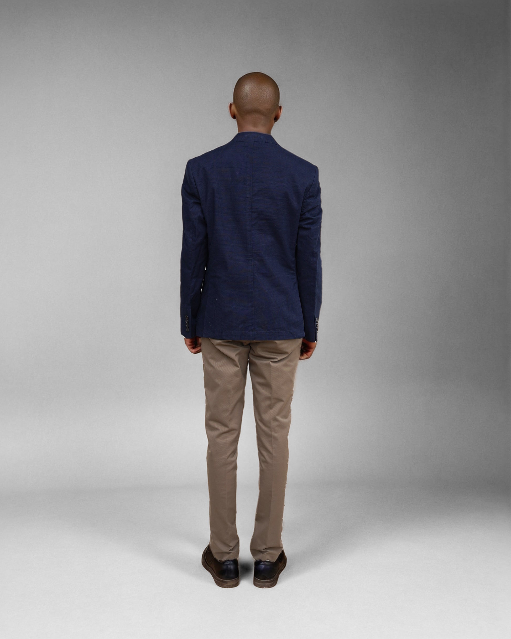 Bare Brown Casual Checkered  Woven  Blazer - Navy