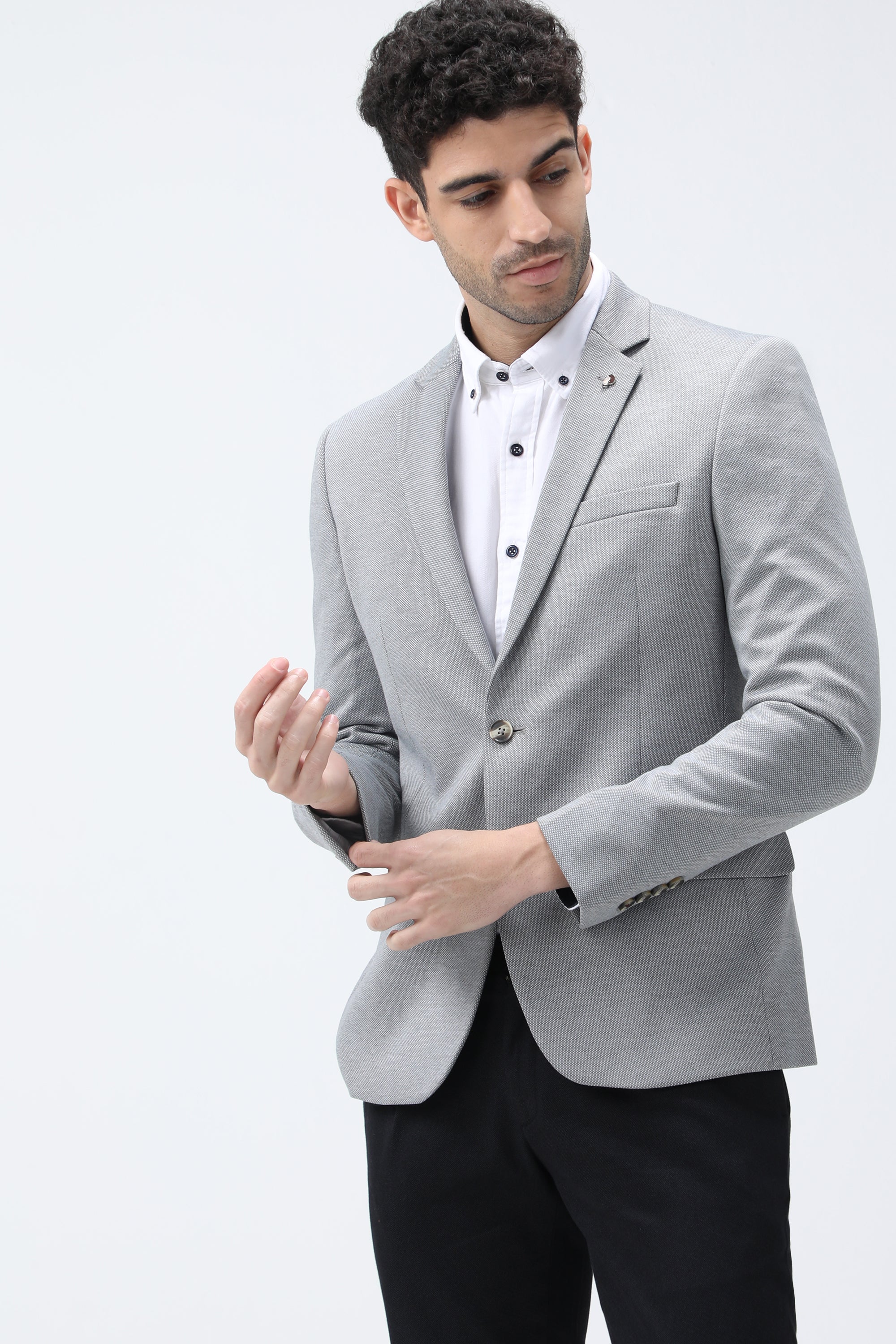 Bare Brown Knit Blazer - Grey