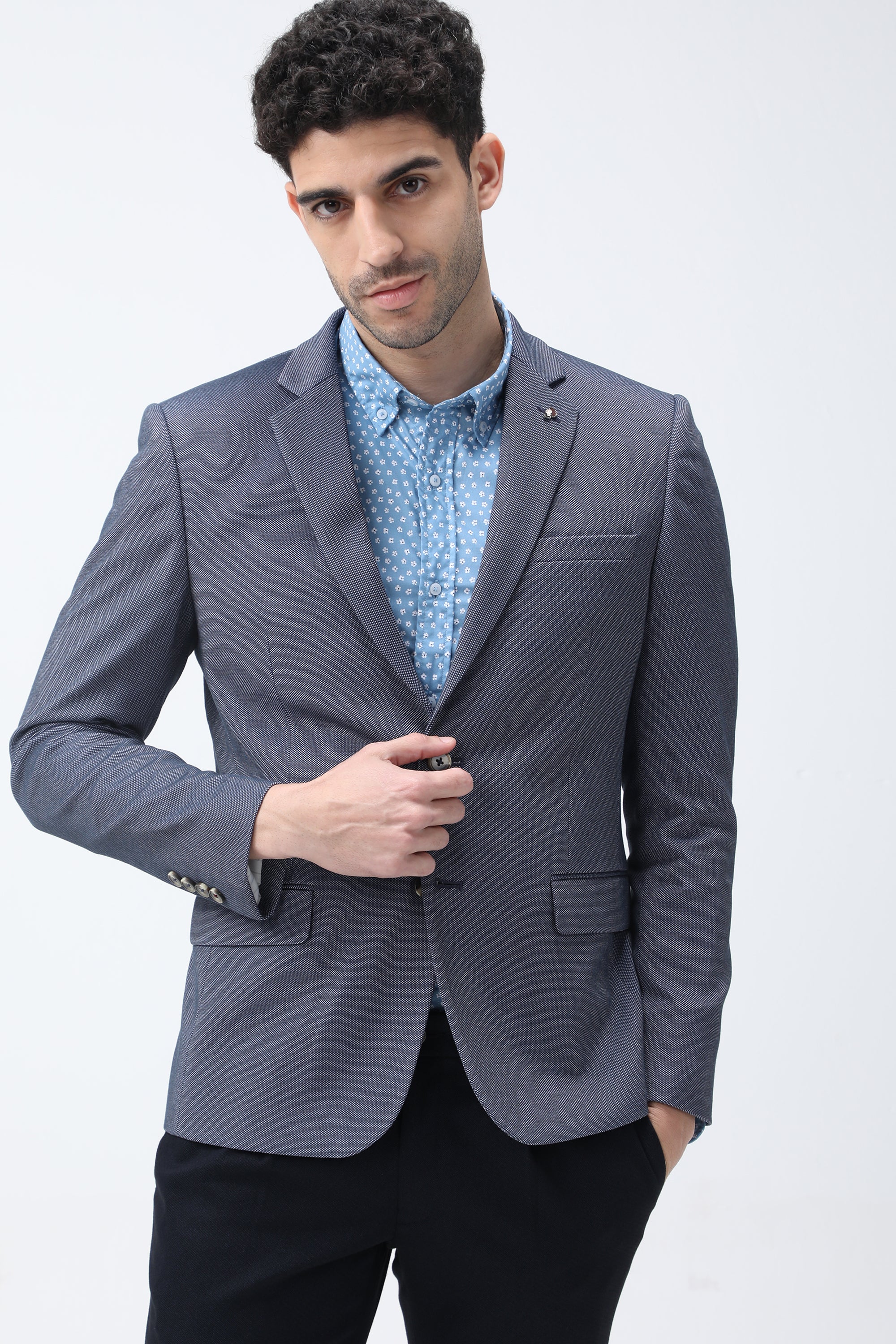 Bare Brown Knit Blazer - Blue