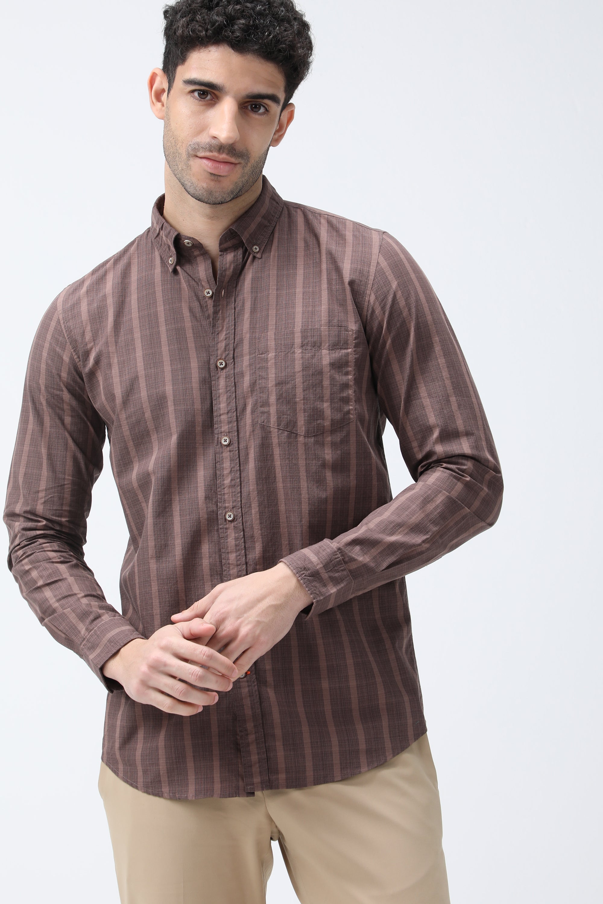 Mr. Brown Stripe Cotton Brown Shirt