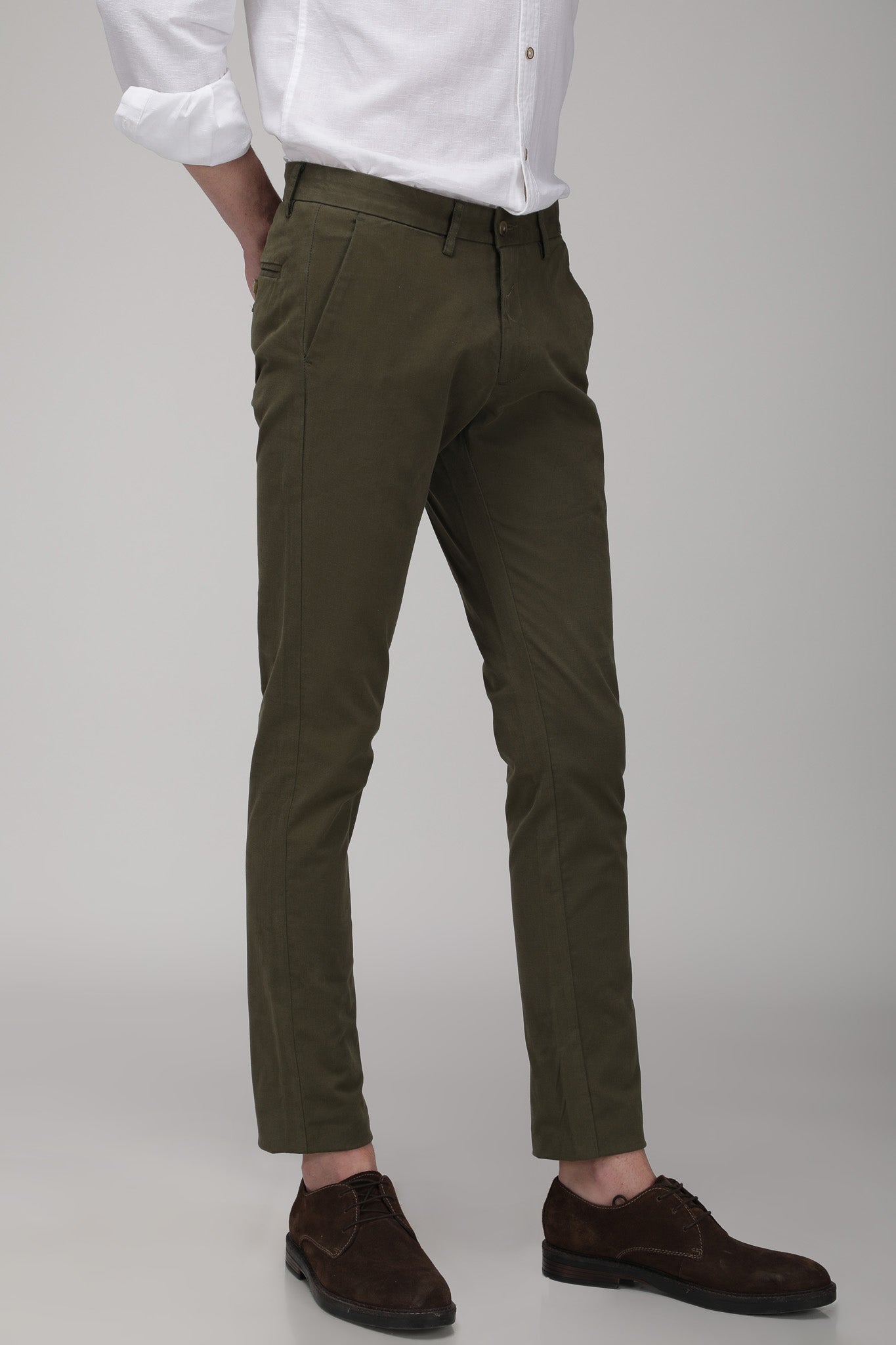 Bare Brown Stretch Slim Fit Cotton Chinos - Olive Green