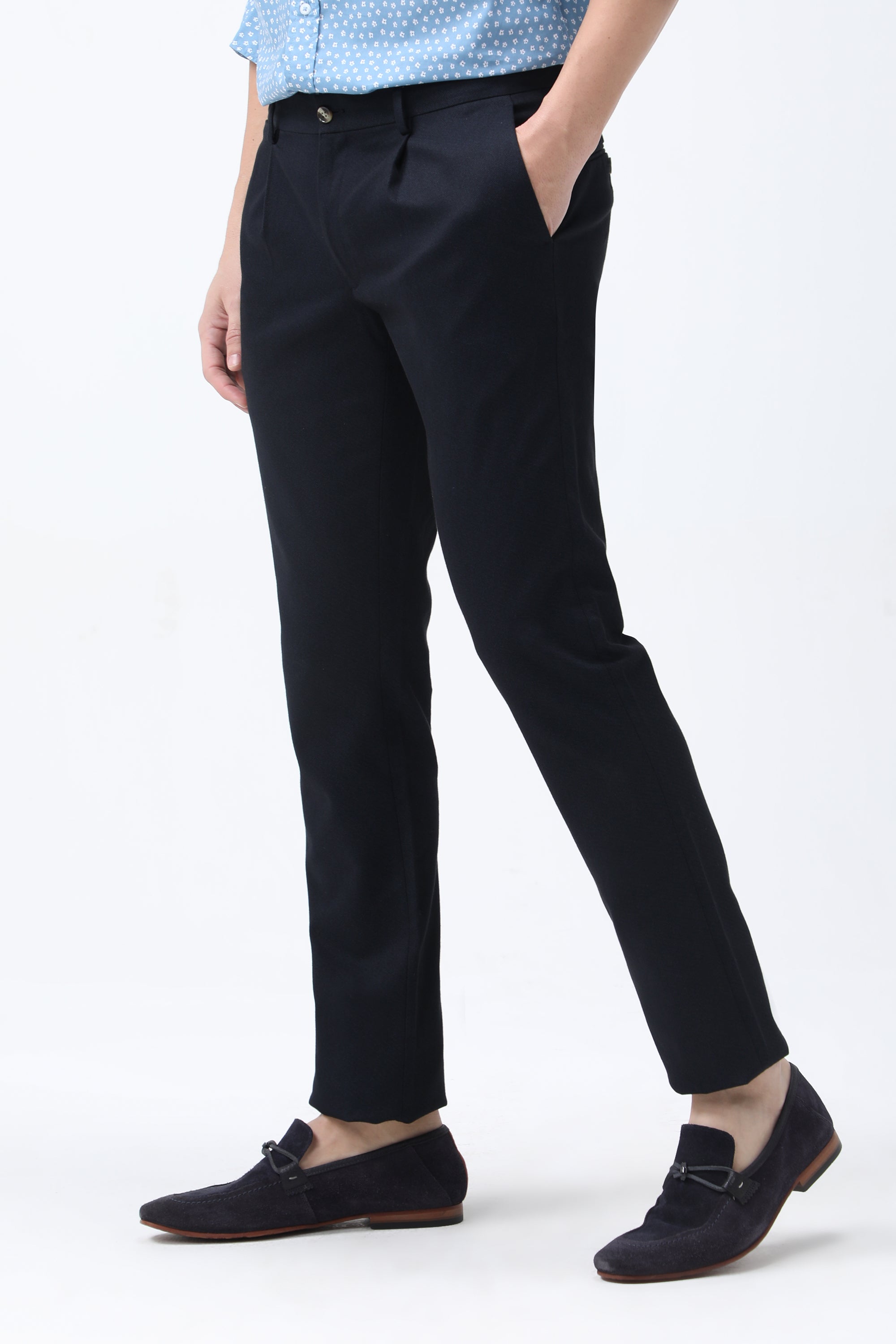Bare Brown Slim Fit Cotton Chinos - Navy