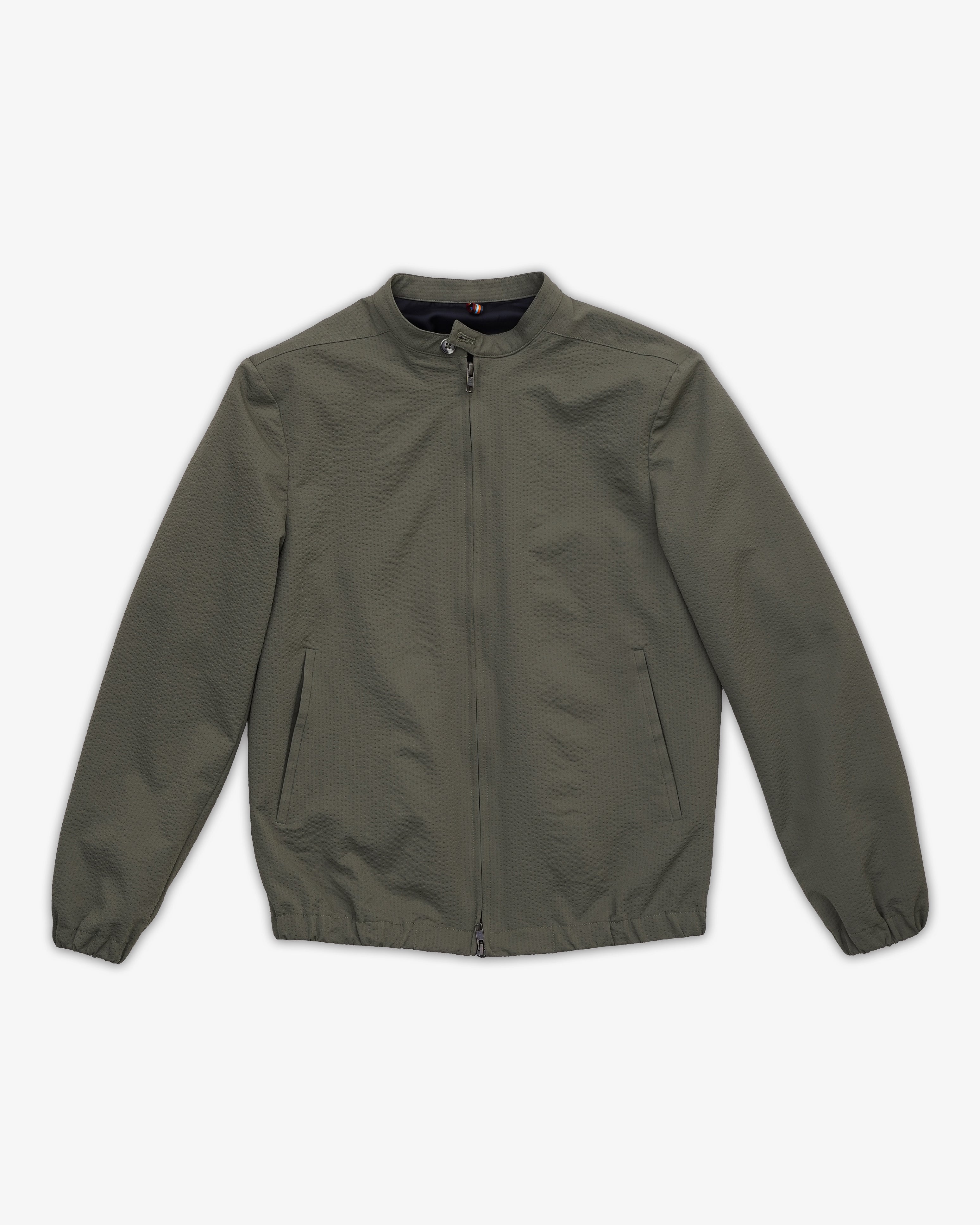 Bare Brown Seersucker Bomber Jacket with 2 way Zipper - Olive