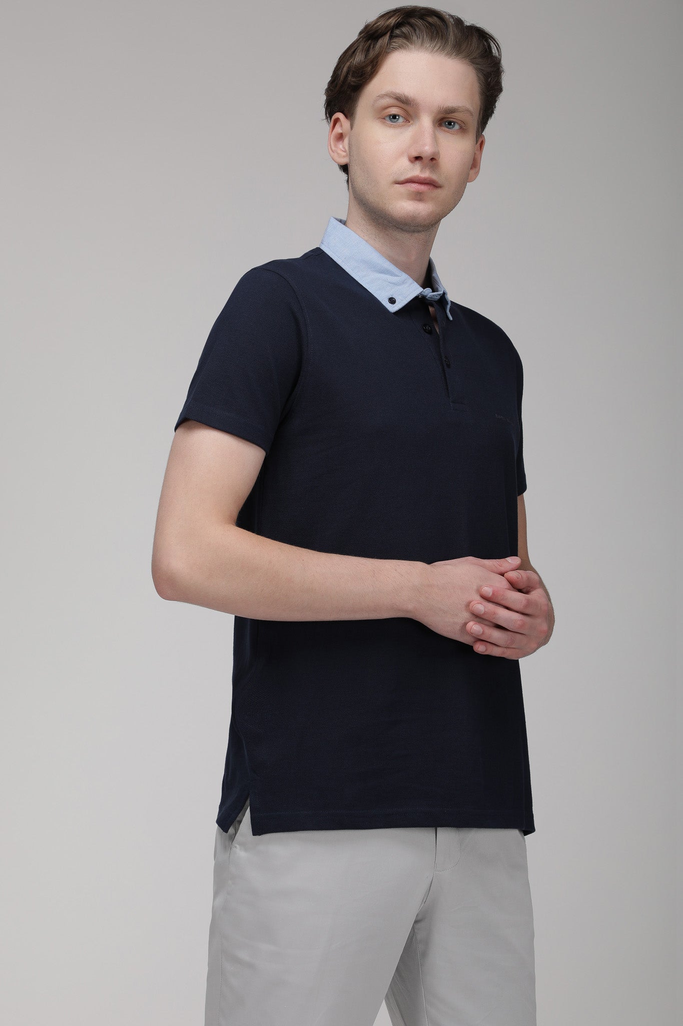 Bare Brown Navy Slim Fit Lightweight Polo T-Shirt