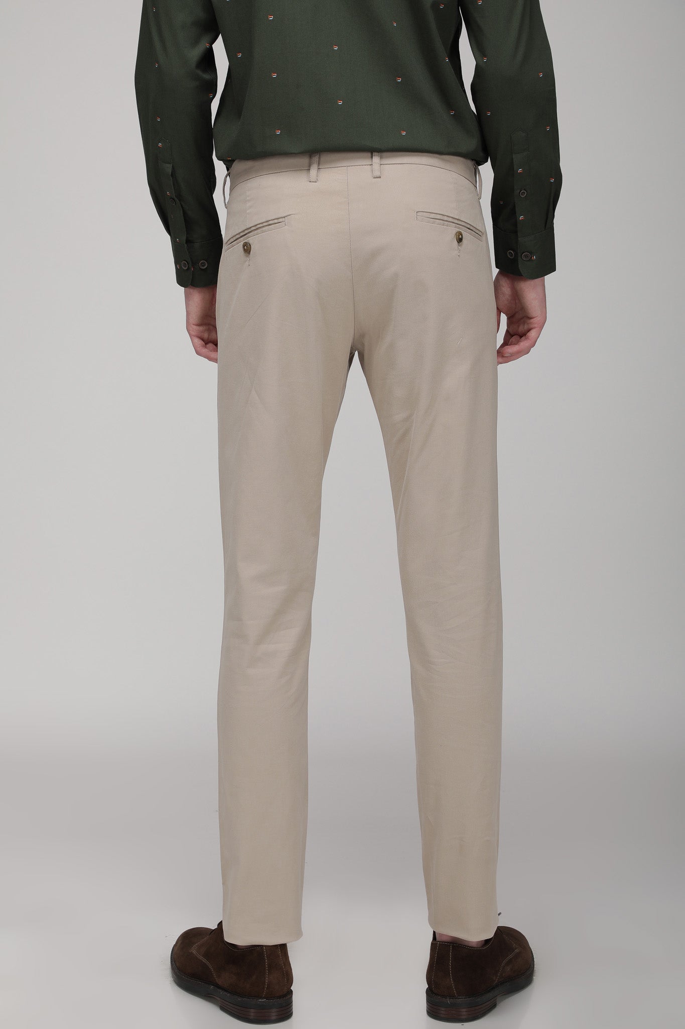 Bare Brown Stretch Slim Fit Cotton Chinos - Khaki