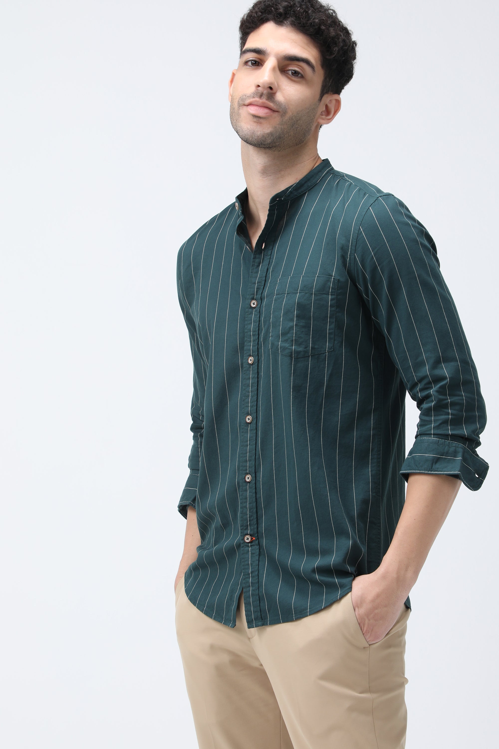 Bare Brown Stripe Cotton Shirt - Green