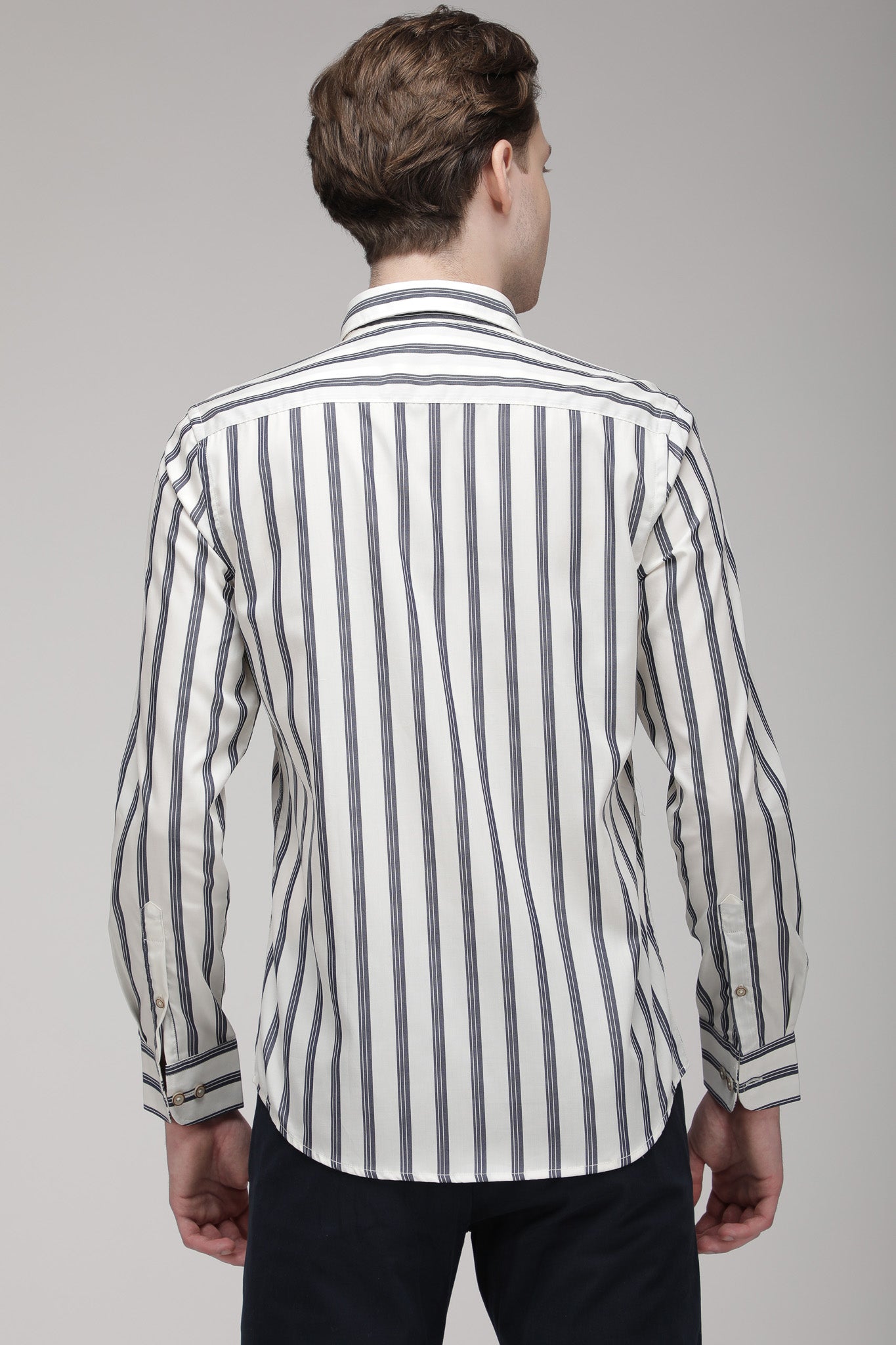 Bare Brown Striped Slim Fit Cotton Shirt with Full Sleeves