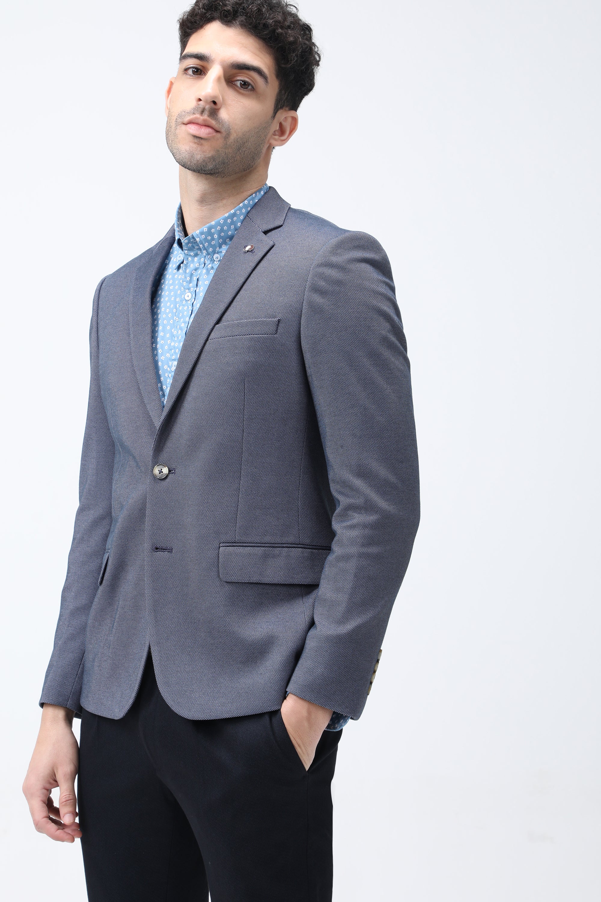 Bare Brown Knit Blazer - Blue