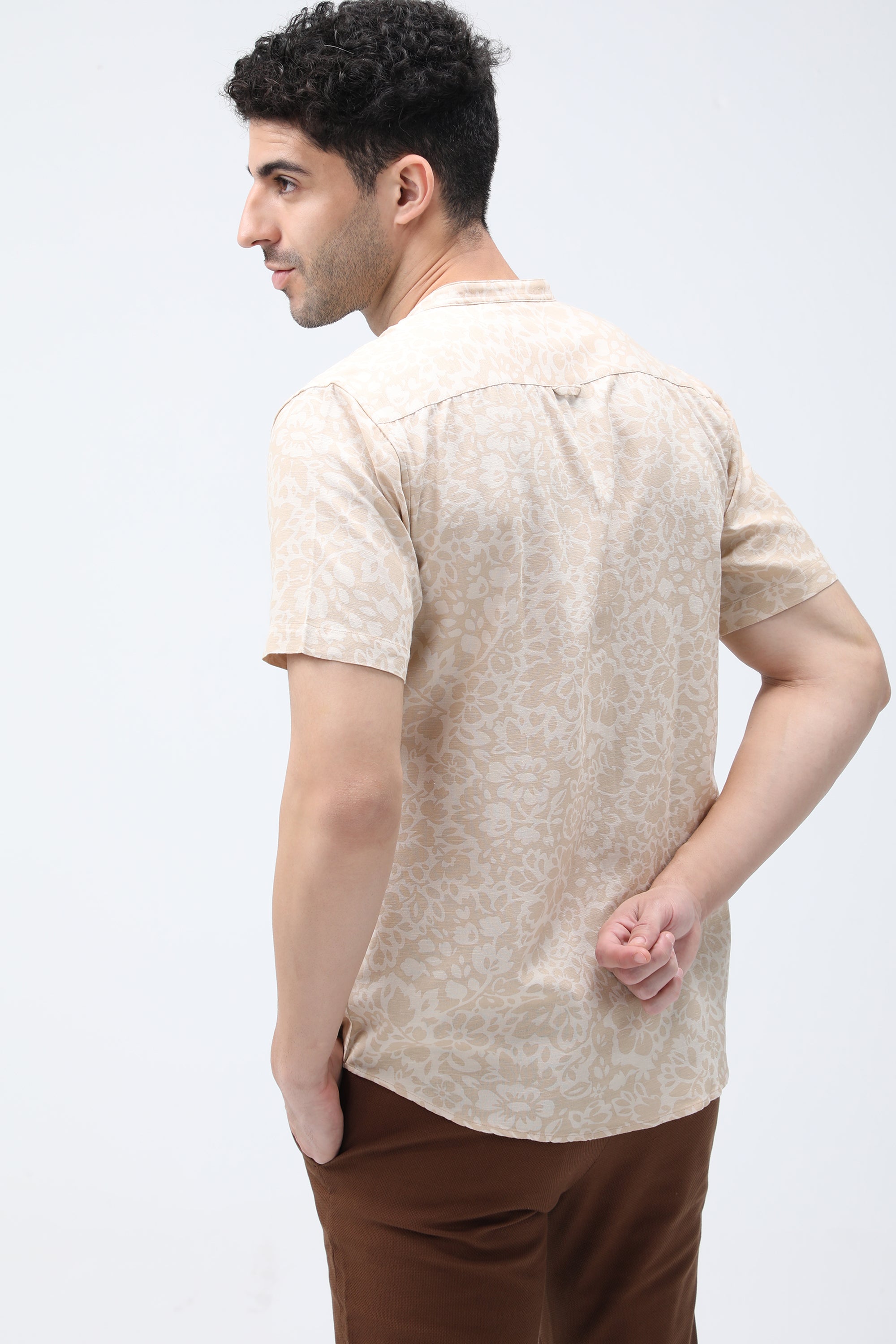 Bare Brown Beige Cotton Printed Shirt