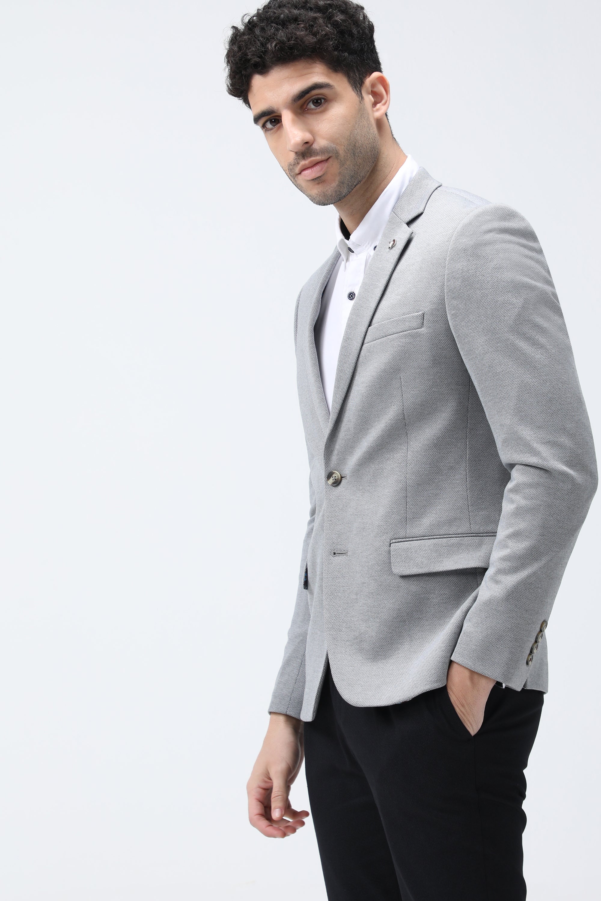 Bare Brown Knit Blazer - Grey