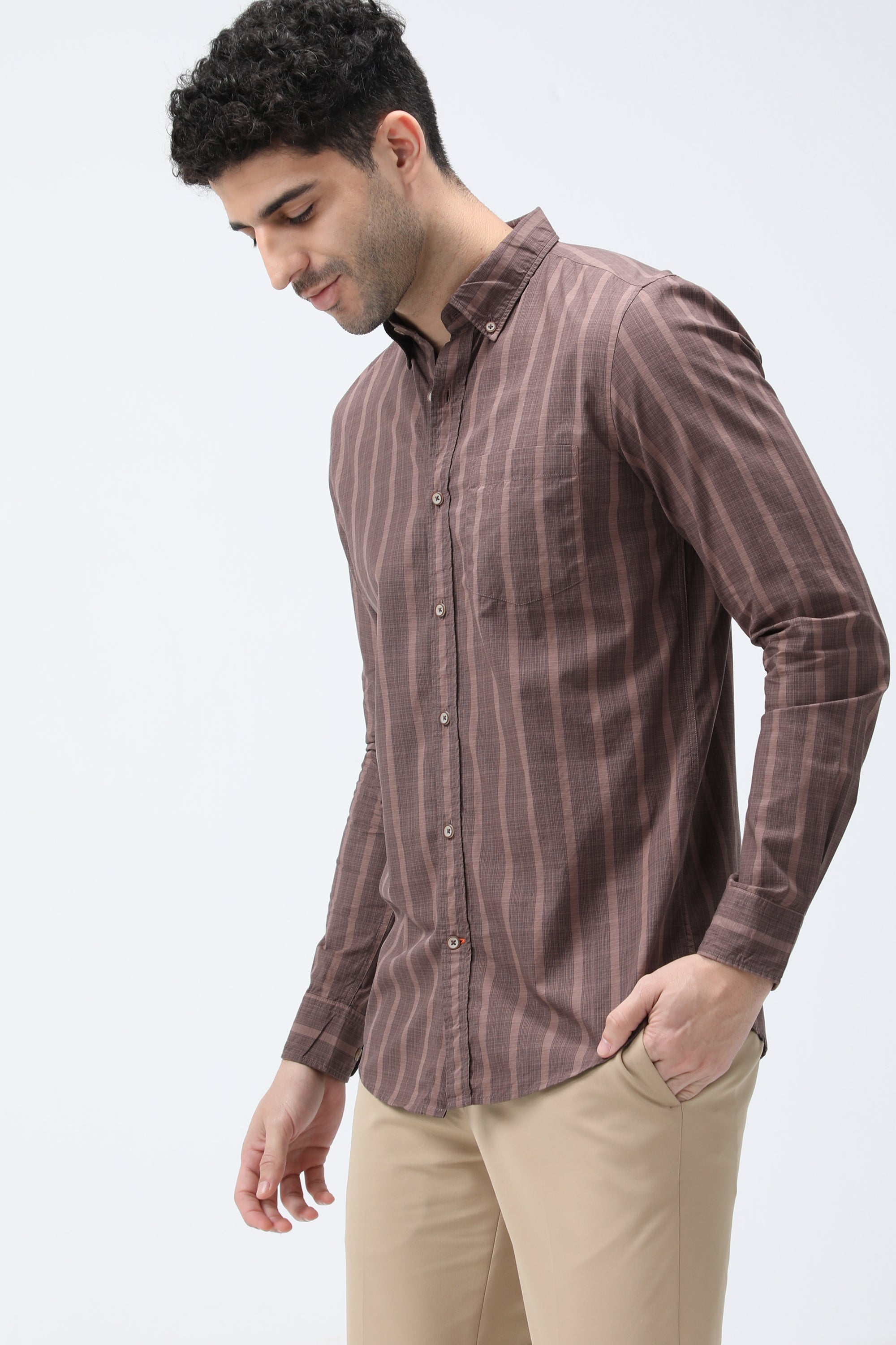 Mr. Brown Stripe Cotton Brown Shirt