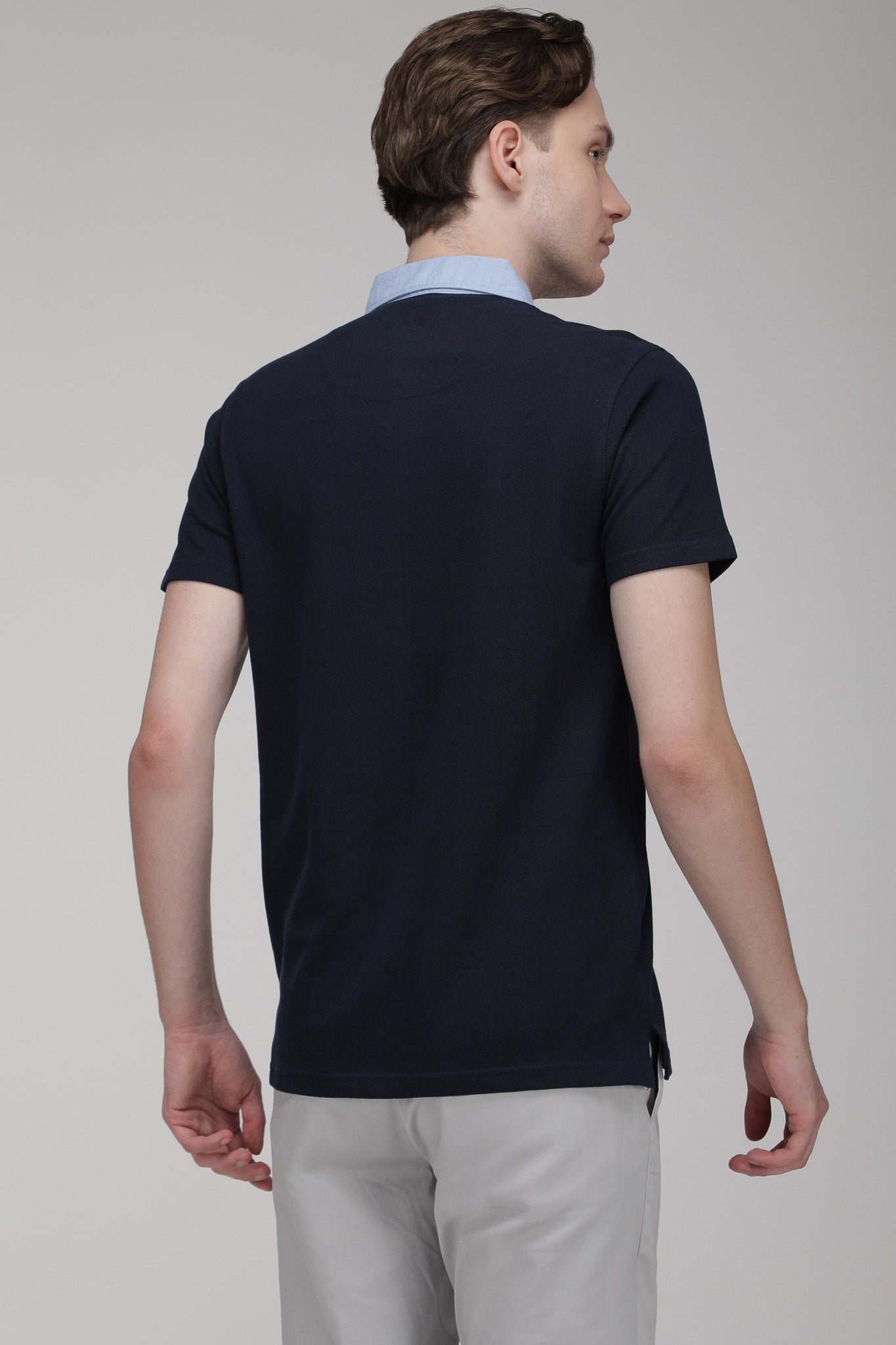 Bare Brown Navy Slim Fit Lightweight Polo T-Shirt