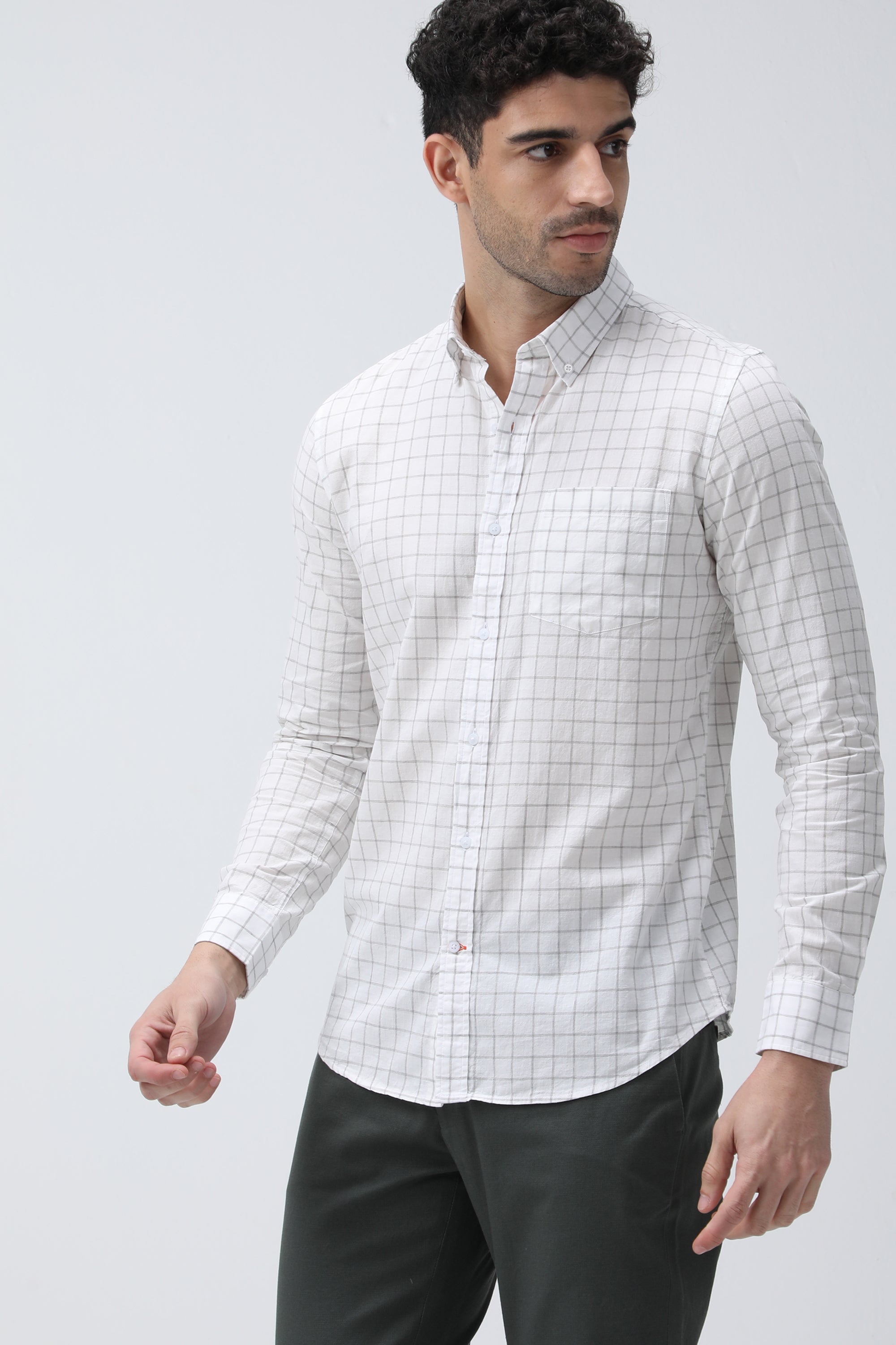 Bare Brown Checkered Cotton Shirt - White