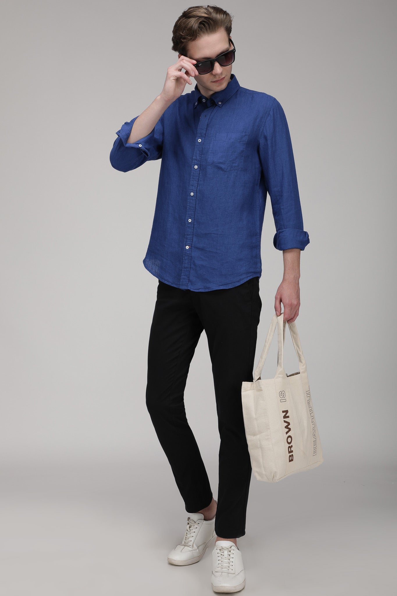 Bare Brown Stretch Slim Fit Cotton Chinos - Black